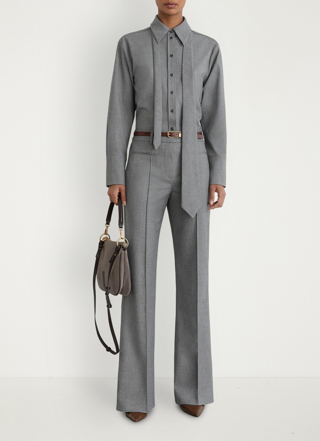 Reiss Rosaria blouse met afneembare stropdas - voorkant 7 donkergrijs