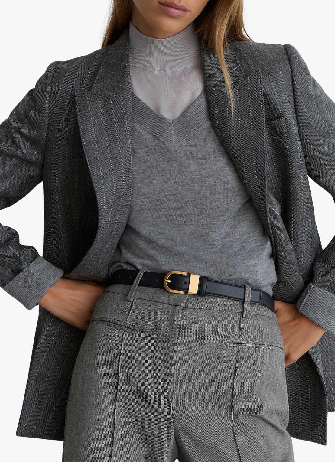 Reiss Rosaria high waist flared fit pantalon met steekzakken - detail 3 grijs