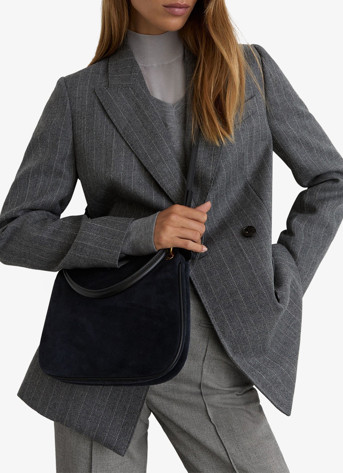 Reiss Rosaria high waist flared fit pantalon met steekzakken - detail 4 grijs