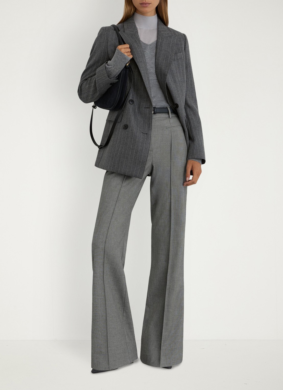 Reiss Rosaria high waist flared fit pantalon met steekzakken - voorkant 7 grijs