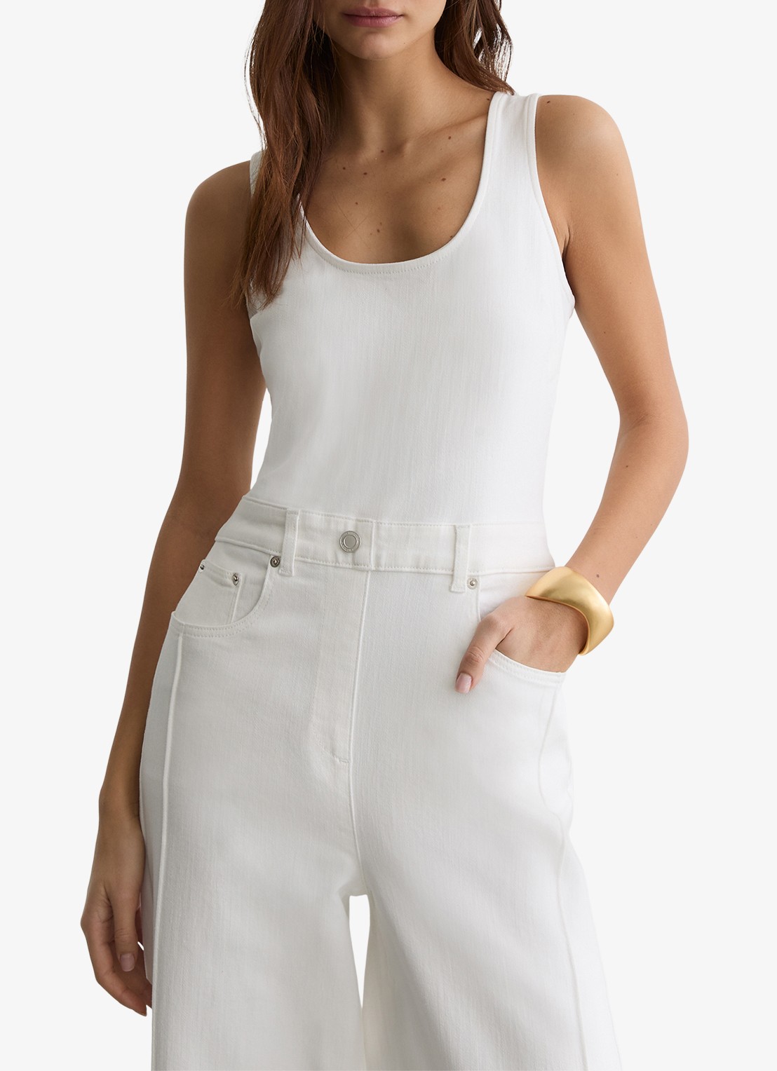 Reiss Rose wide fit jumpsuit van denim - detail 3 gebroken wit