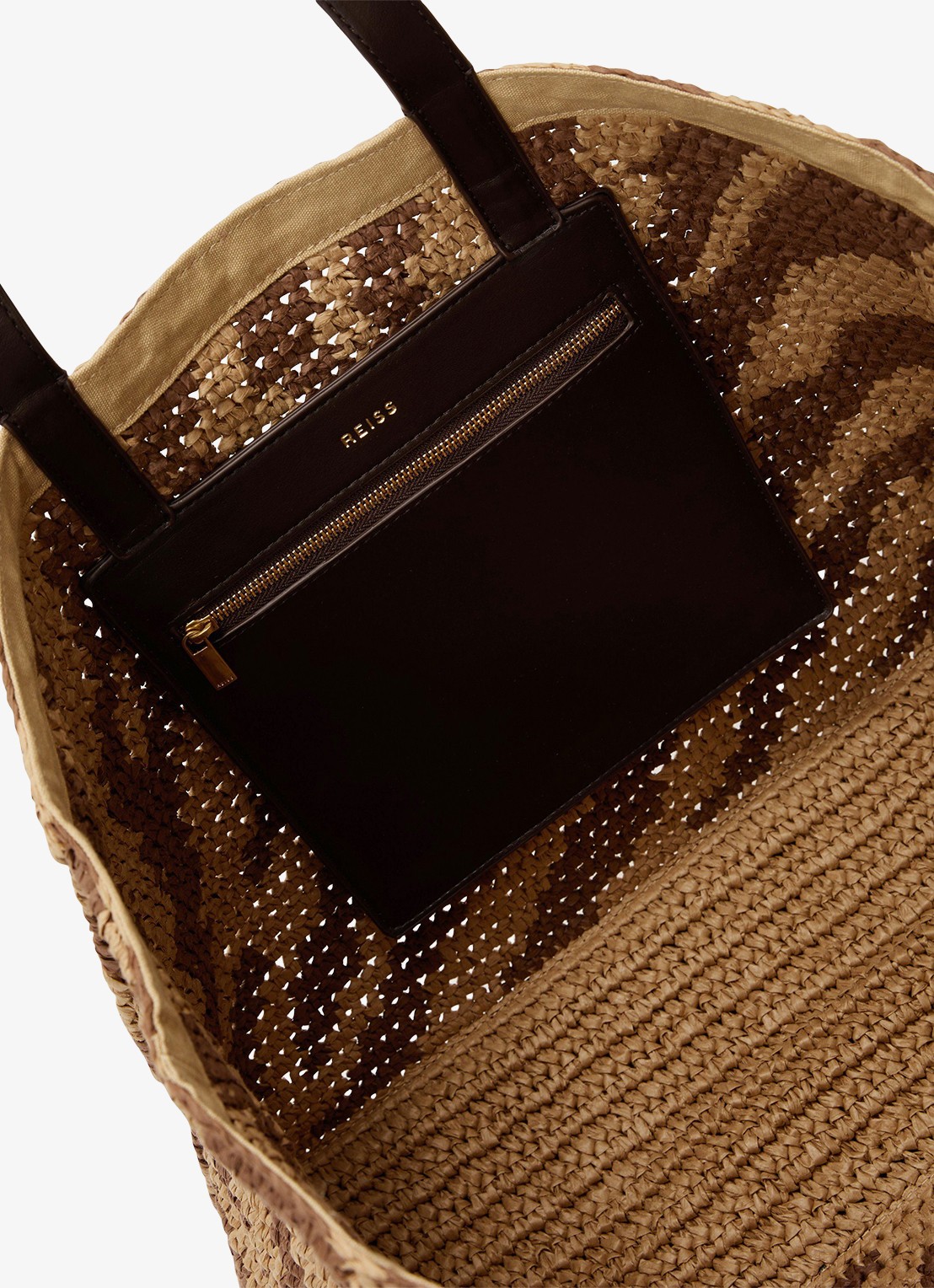 Reiss Rosie schoudertas van raffia - detail 2 natural/tan / beige