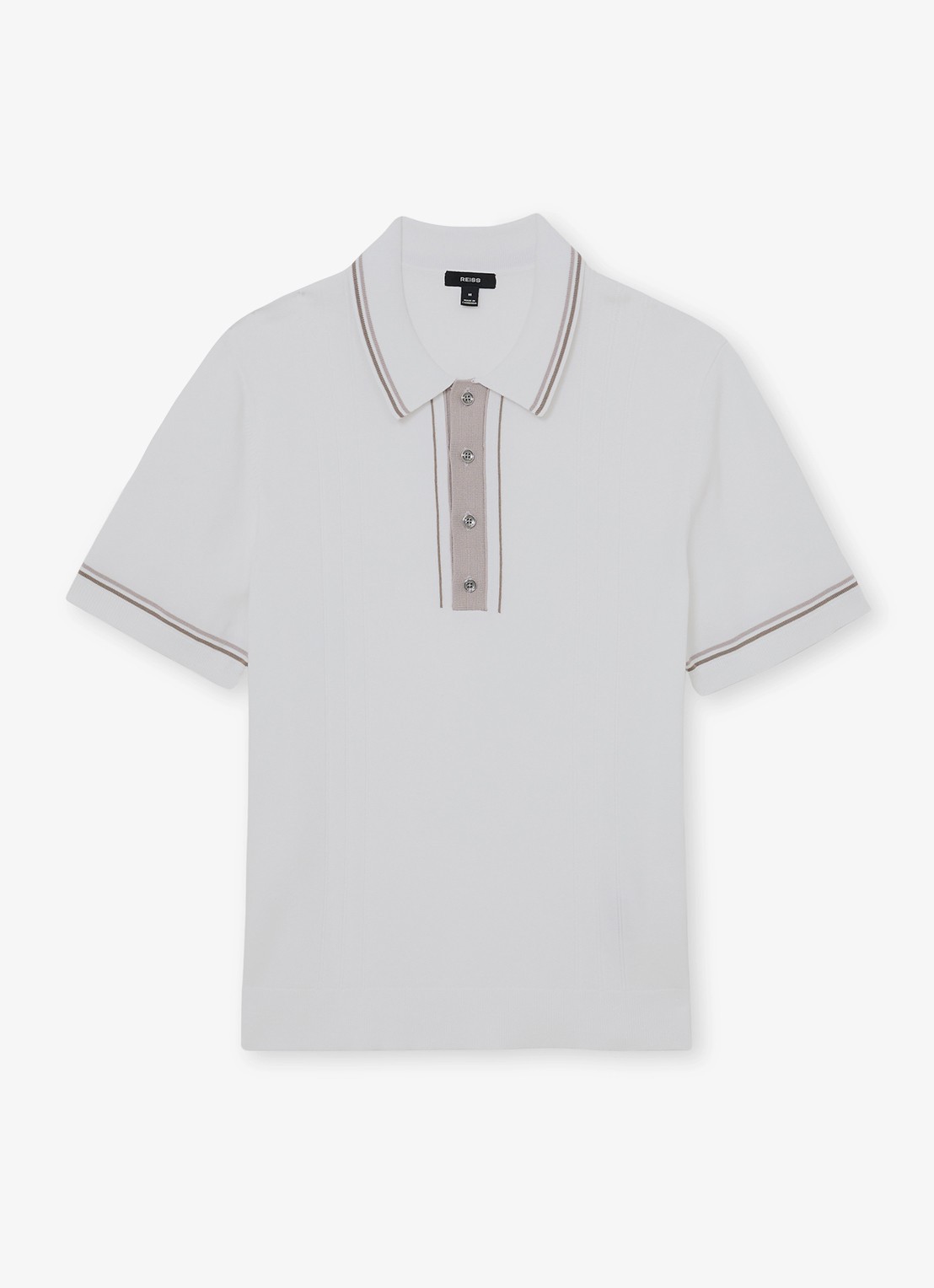 Reiss ROTHWELL Tipped Half-Button Knitted Polo Shirt - voorkant gebroken wit