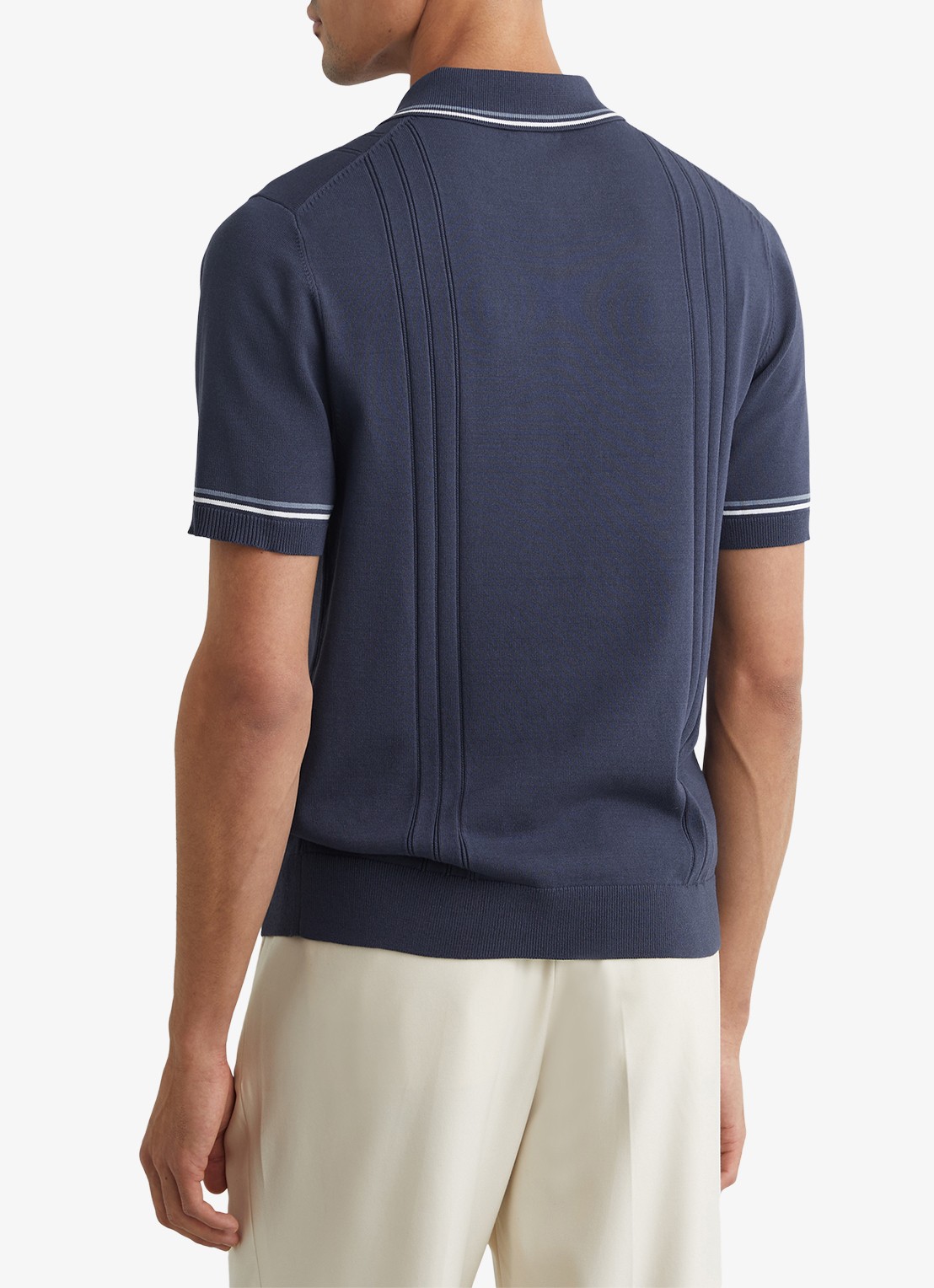 Reiss ROTHWELL Tipped Half-Button Knitted Polo Shirt - achterkant donkerblauw