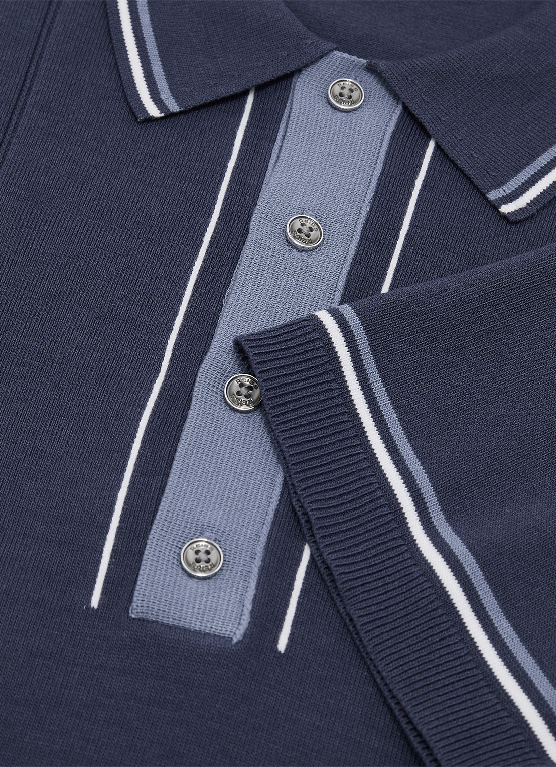 Reiss ROTHWELL Tipped Half-Button Knitted Polo Shirt - detail 6 donkerblauw