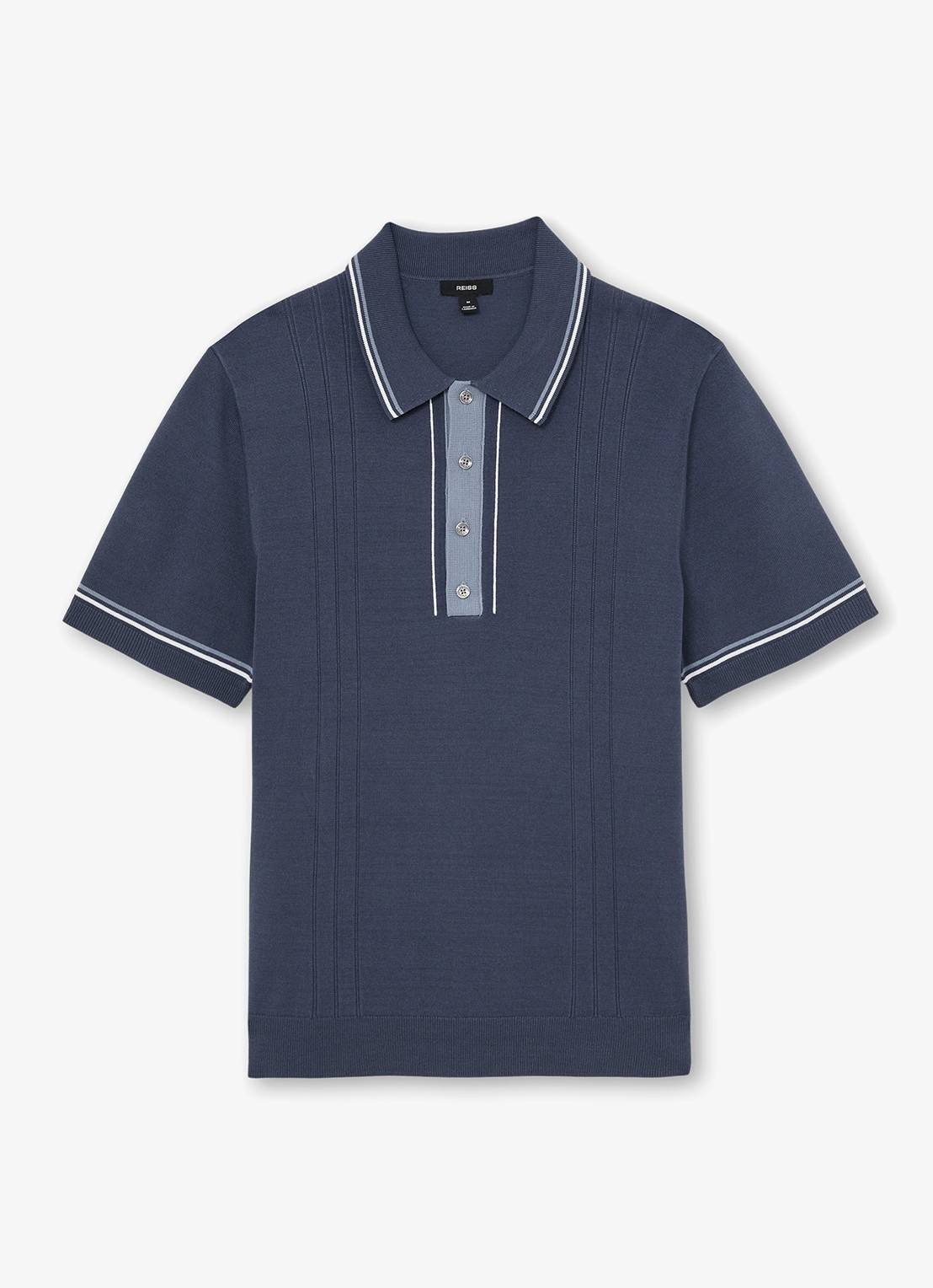 Reiss ROTHWELL Tipped Half-Button Knitted Polo Shirt - voorkant 2 donkerblauw