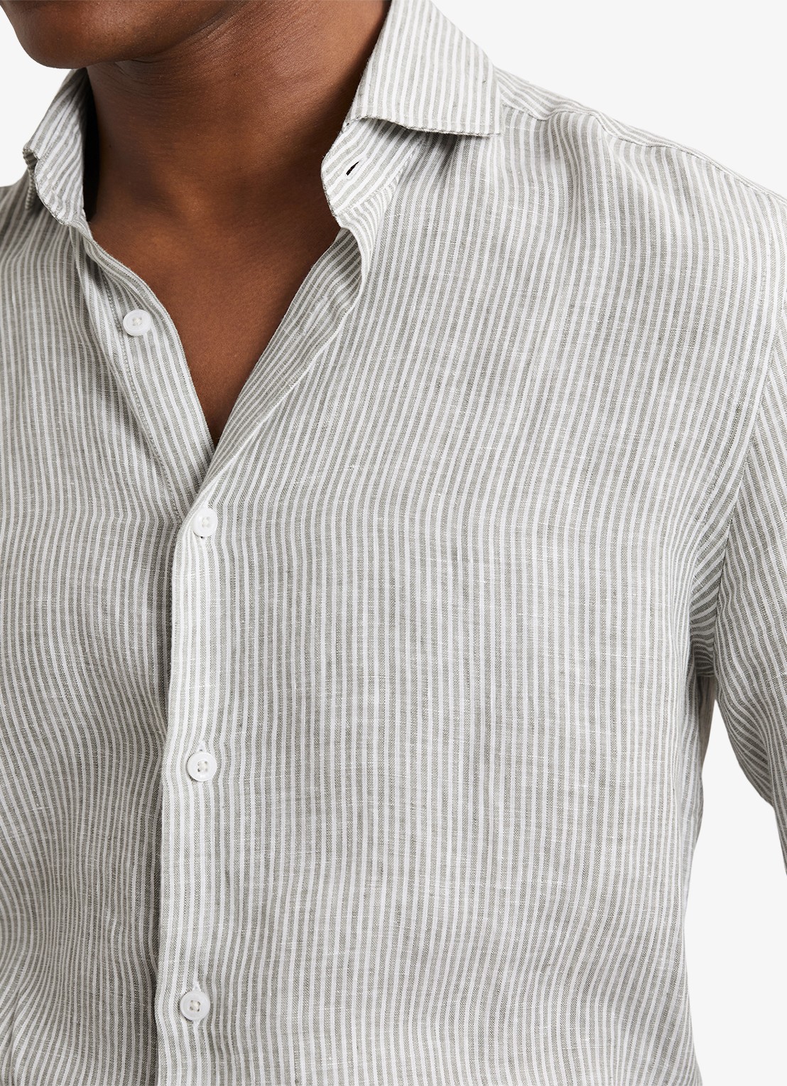 Reiss Ruban overhemd van linnen met streepprint - detail 5 grijs
