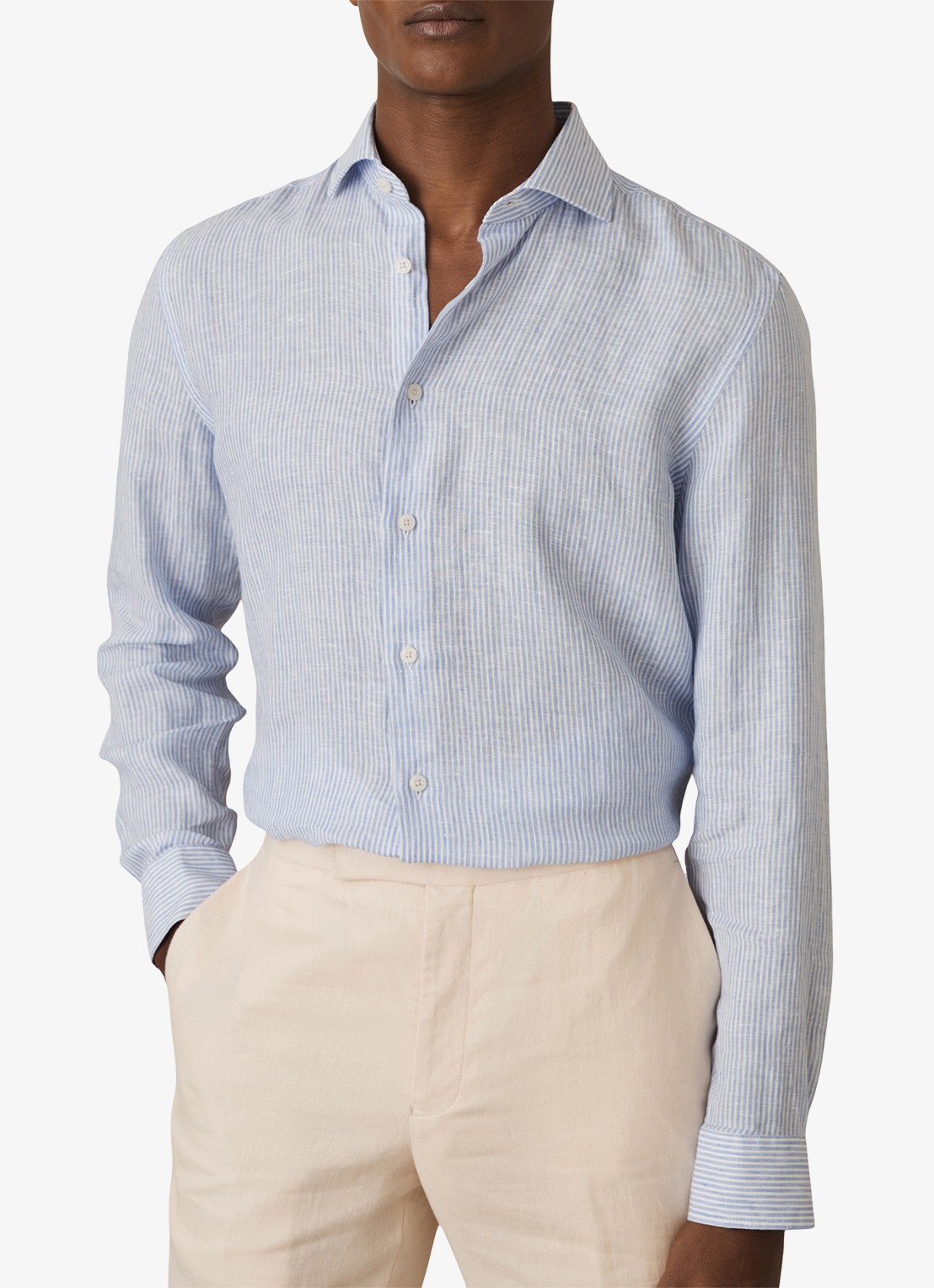 Reiss Ruban regular fit overhemd van linnen met streepprint  - detail 2 lichtblauw
