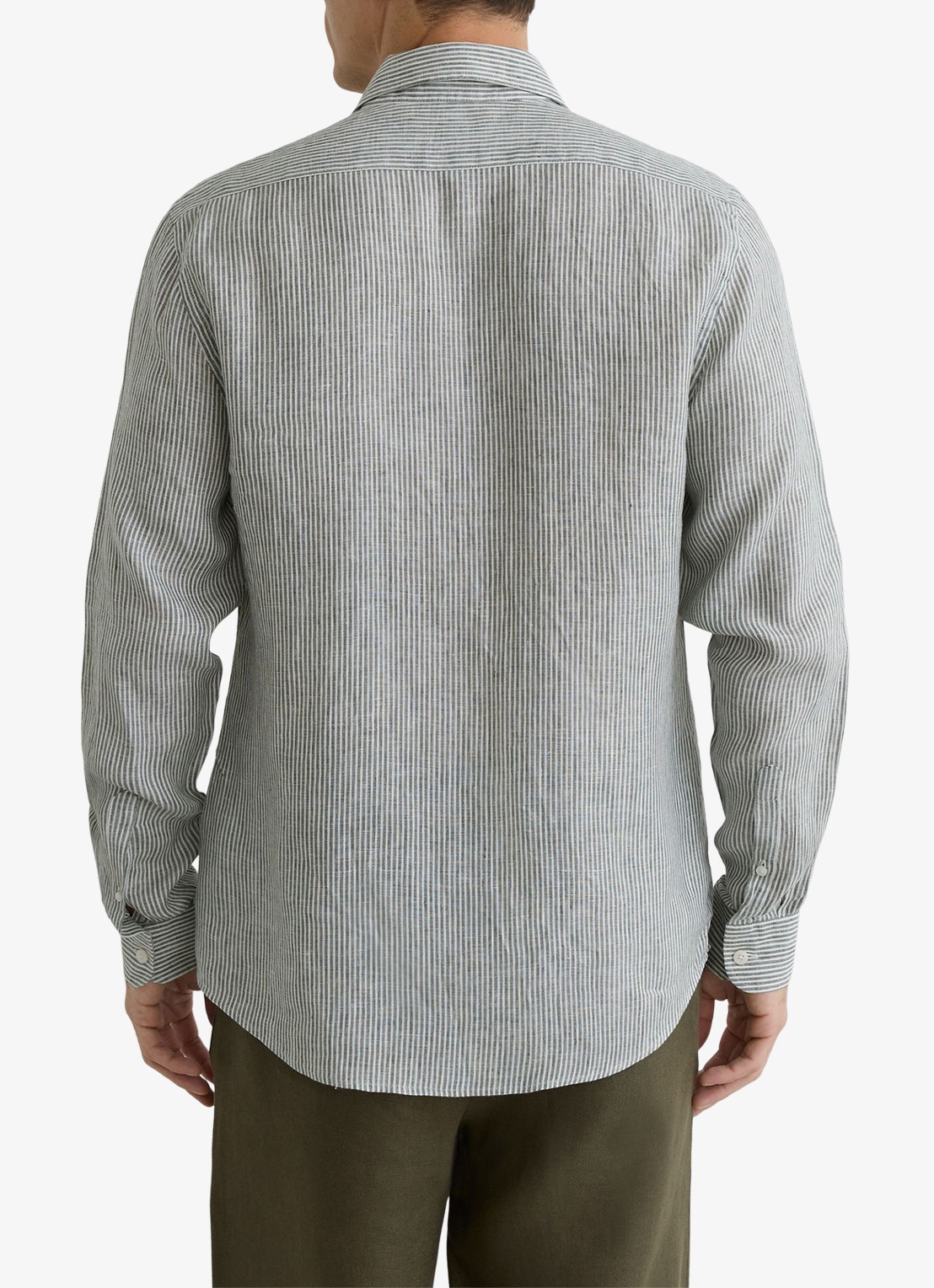 Reiss Ruban regular fit overhemd van linnen met streepprint - achterkant 3 donkerkhaki