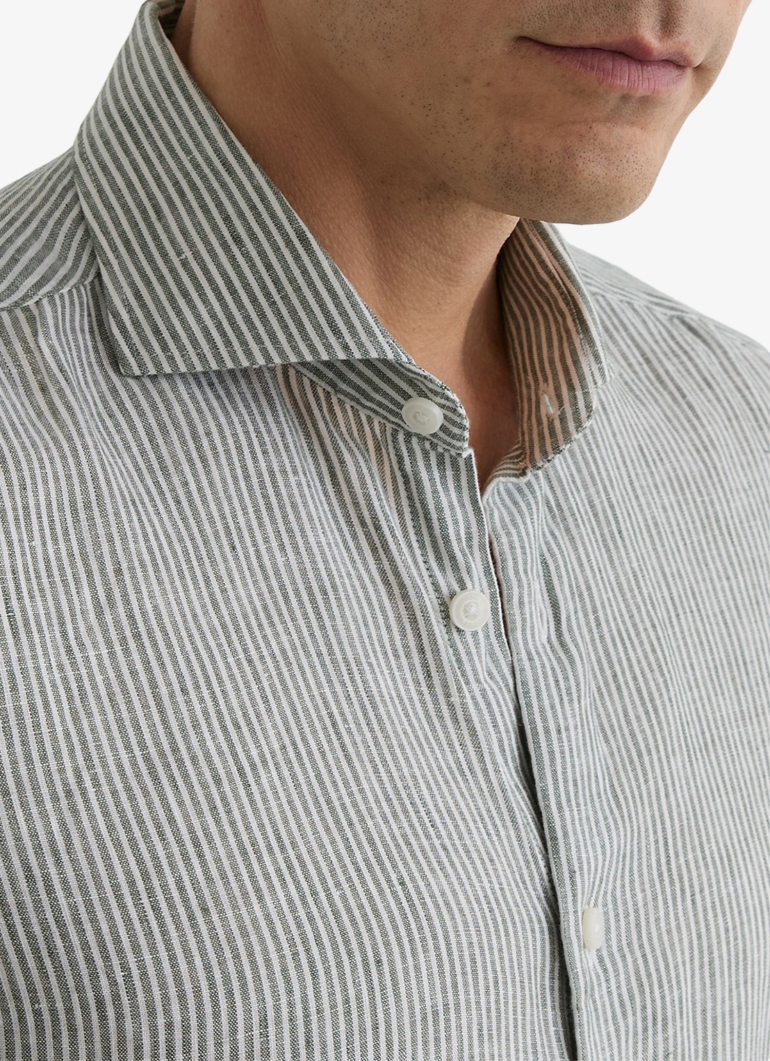 Reiss Ruban regular fit overhemd van linnen met streepprint - detail 5 donkerkhaki