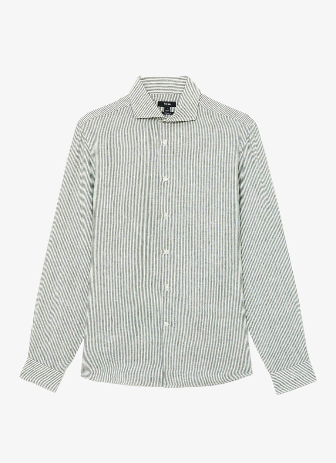 Reiss Ruban regular fit overhemd van linnen met streepprint - voorkant donkerkhaki