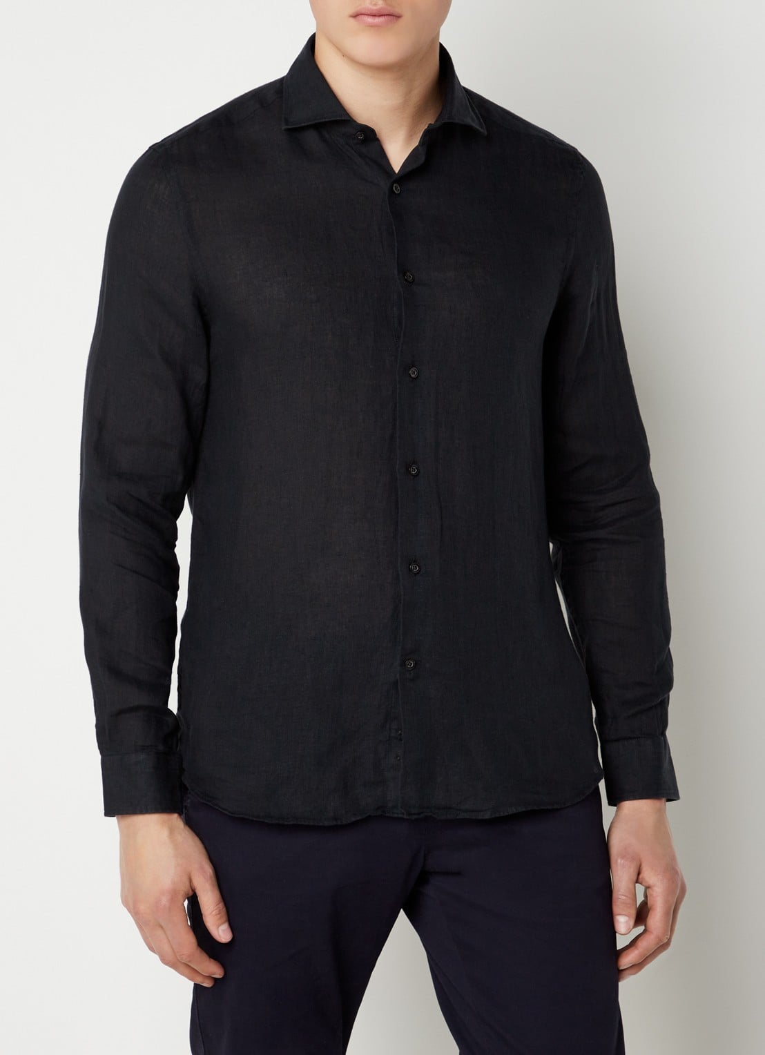 Reiss Ruban regular fit overhemd van linnen  - detail zwart