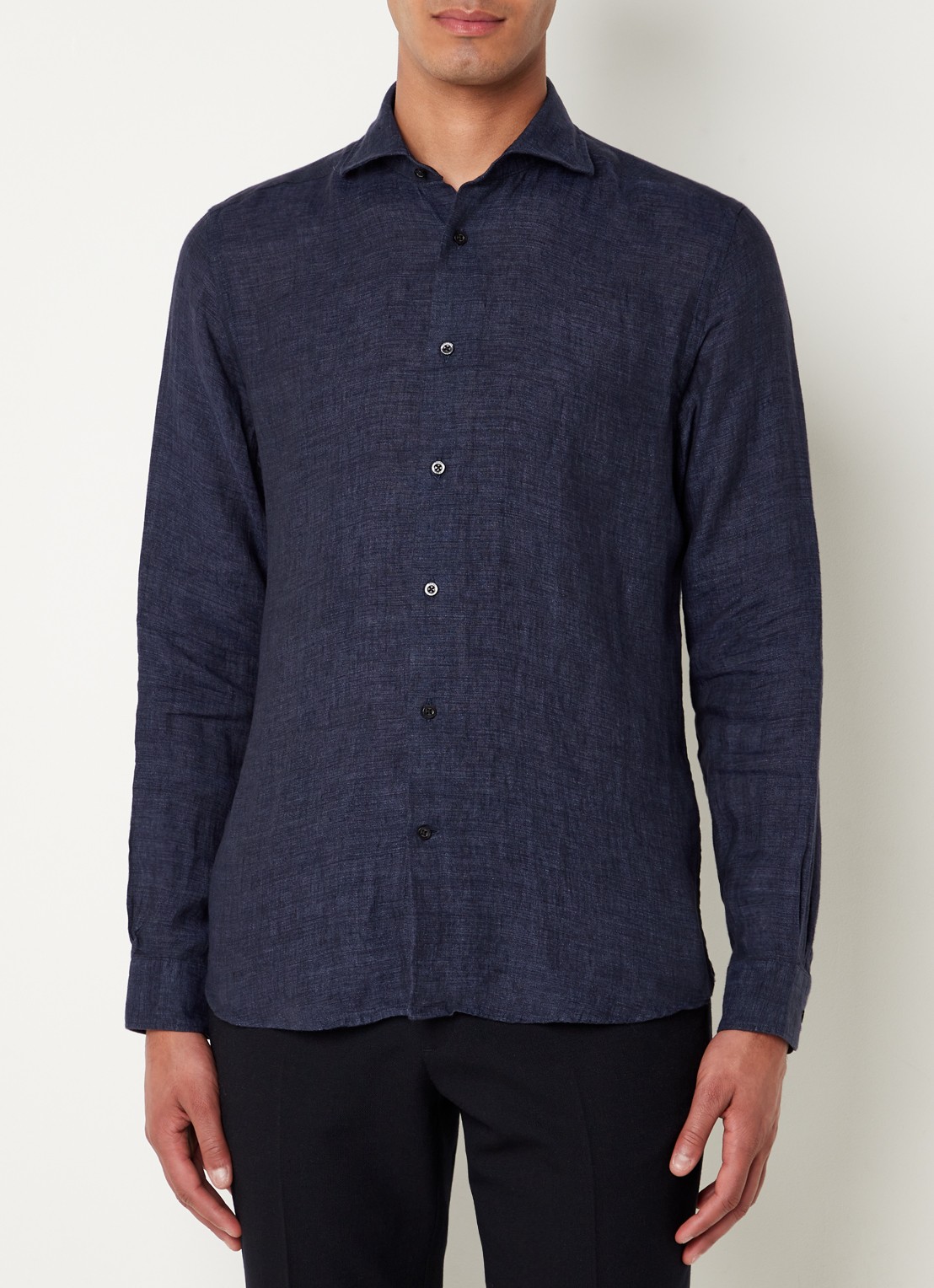 Reiss Ruban regular fit overhemd van linnen  - detail donkerblauw