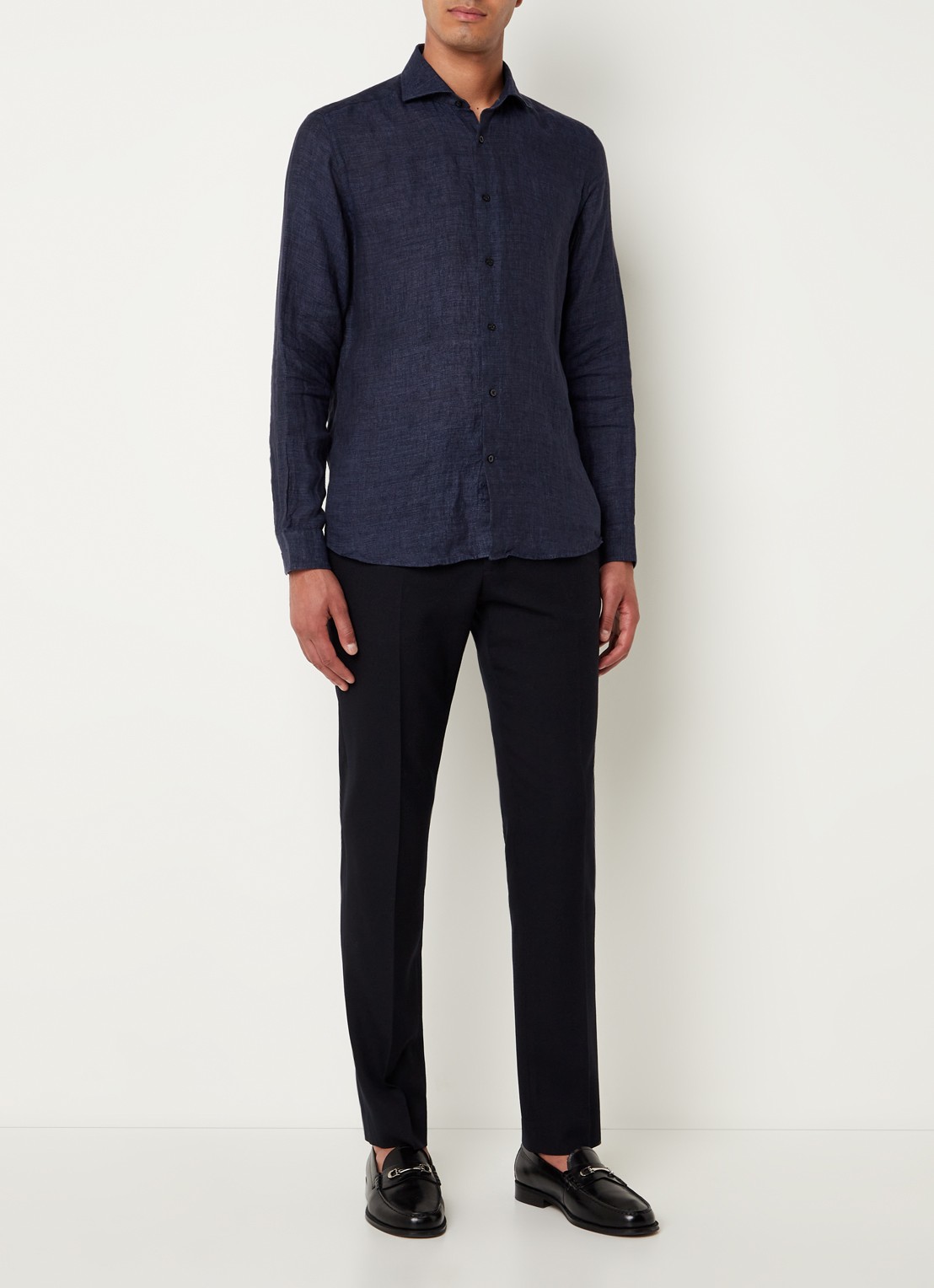 Reiss Ruban regular fit overhemd van linnen  - voorkant 3 donkerblauw