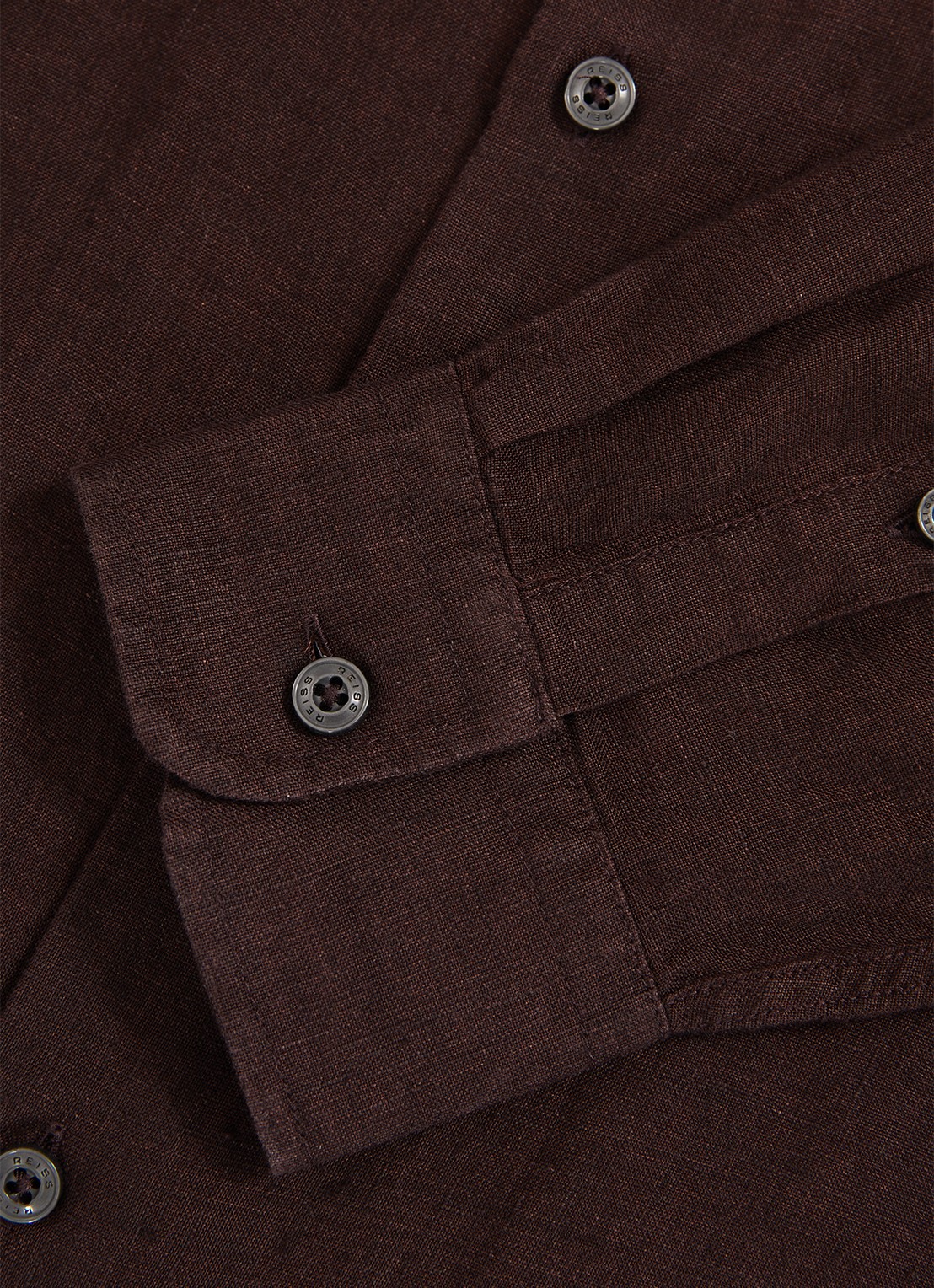 Reiss Ruban regular fit overhemd van linnen - detail 2 donkerbruin