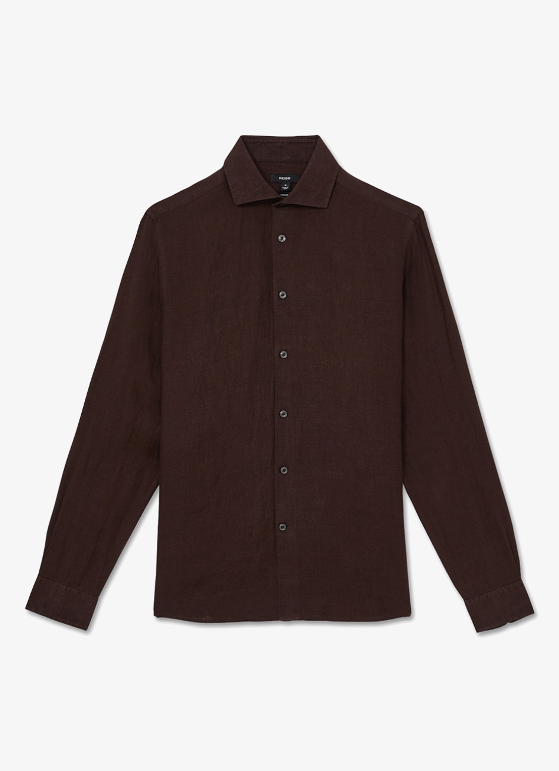Reiss Ruban regular fit overhemd van linnen - voorkant 3 donkerbruin