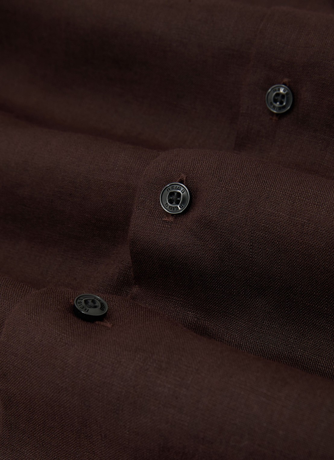 Reiss Ruban regular fit overhemd van linnen - detail 4 chocoladebruin