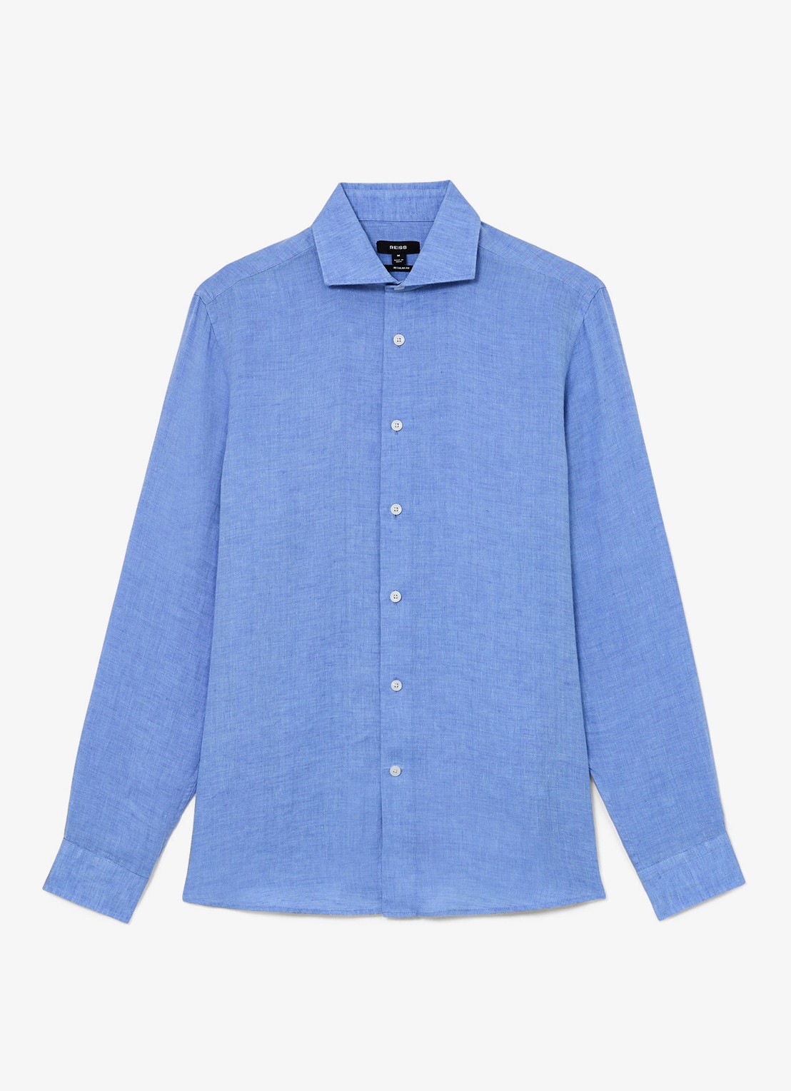 Reiss Ruban regular fit overhemd van linnen - voorkant blauw