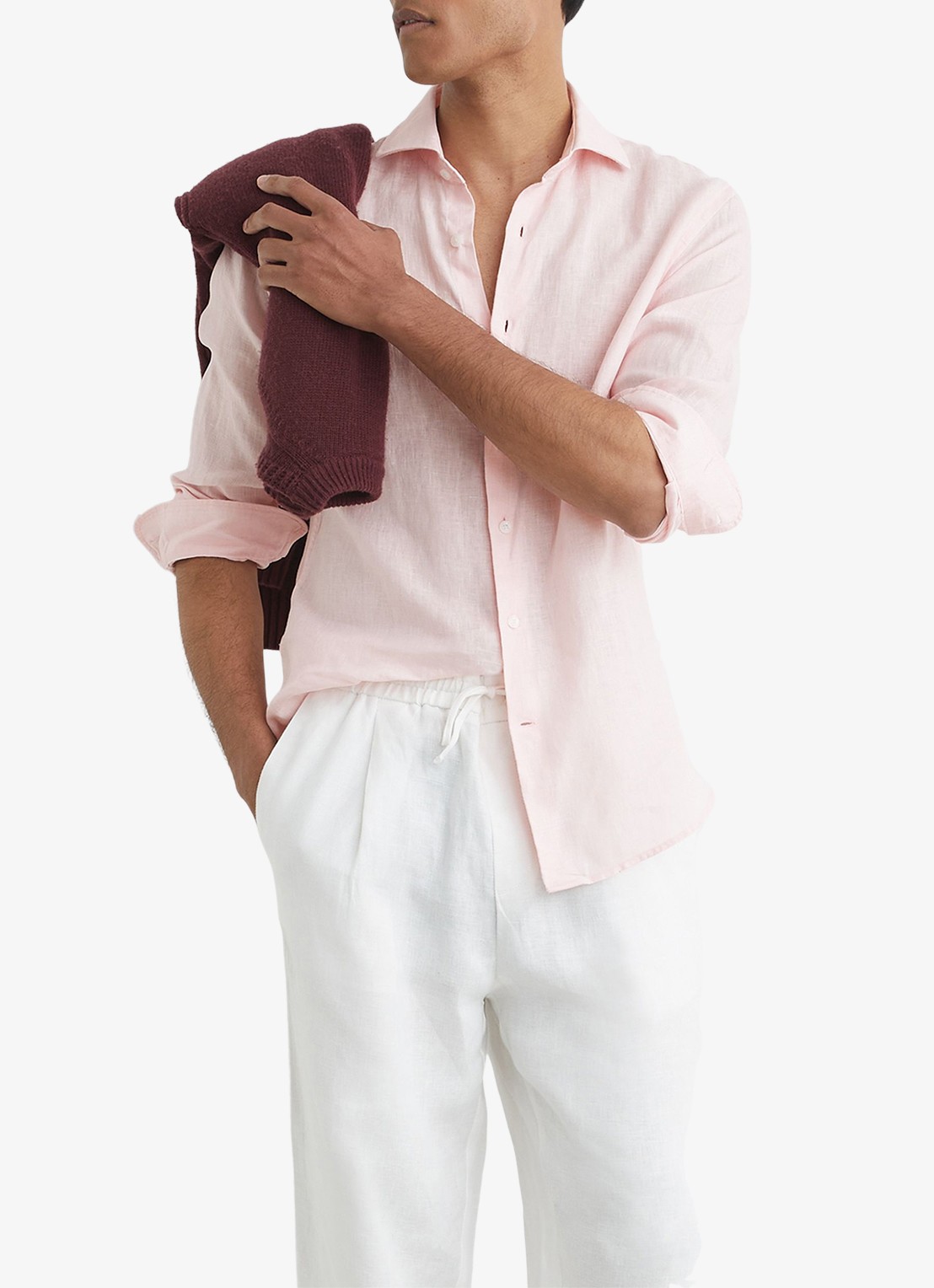 Reiss Ruban regular fit overhemd van linnen - detail 3 lichtroze