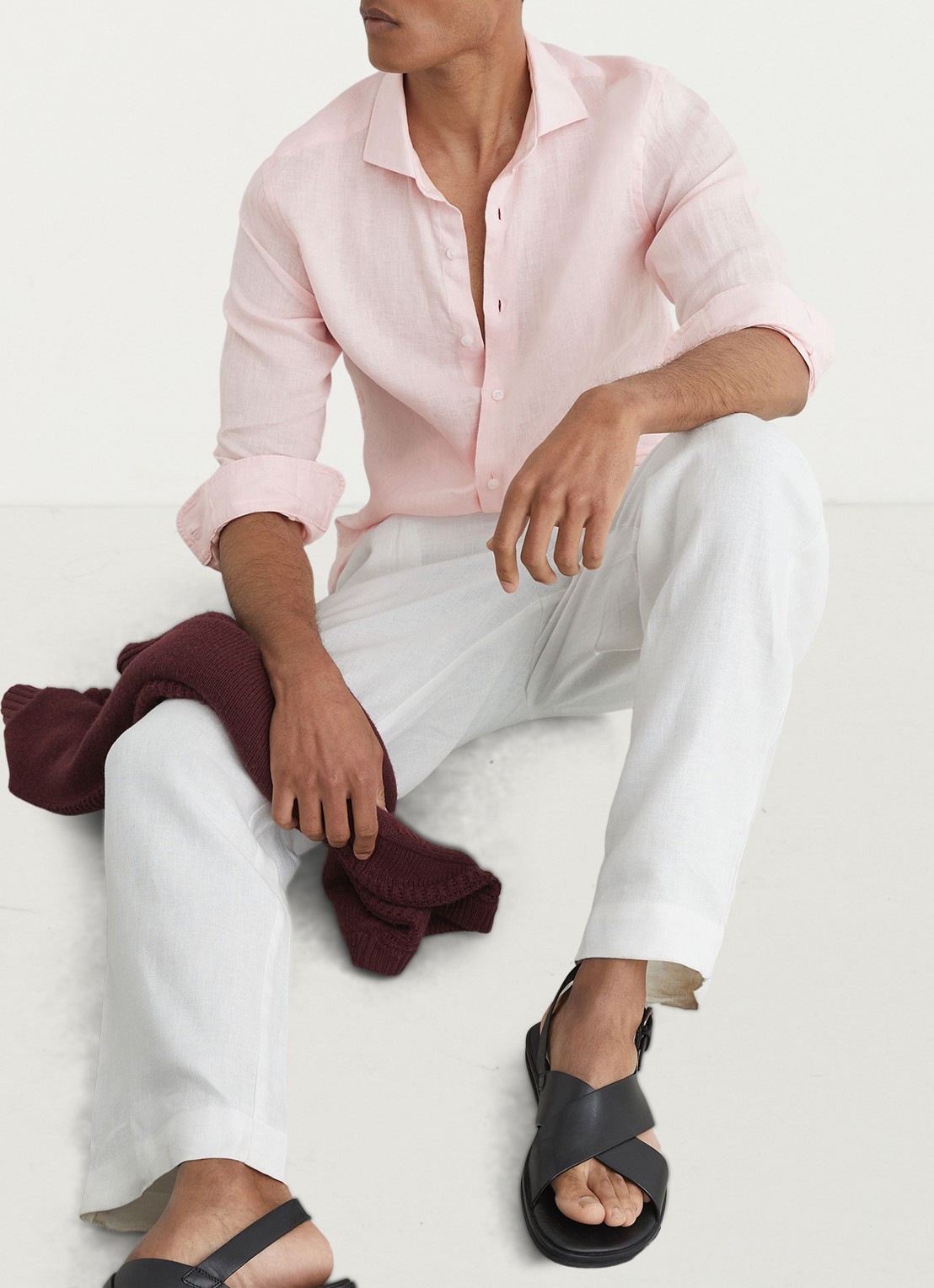 Reiss Ruban regular fit overhemd van linnen - detail 4 lichtroze