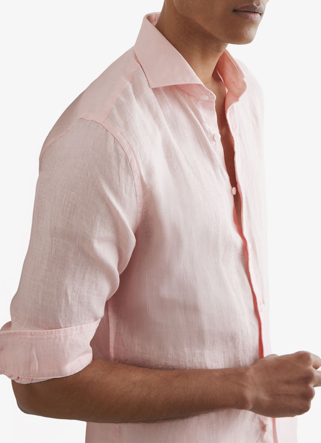 Reiss Ruban regular fit overhemd van linnen - detail 5 lichtroze