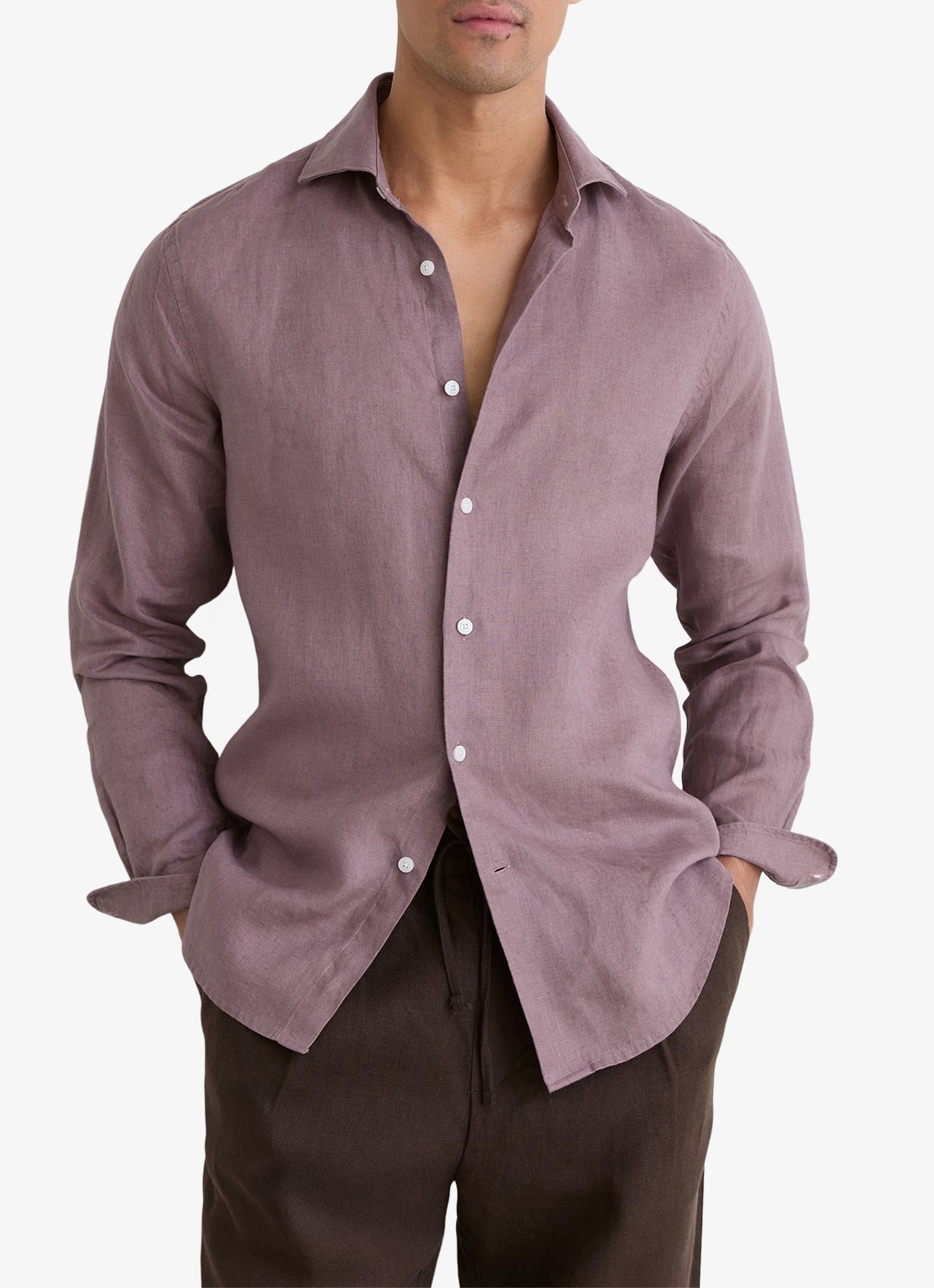 Reiss Ruban regular fit overhemd van linnen - detail 4 paars