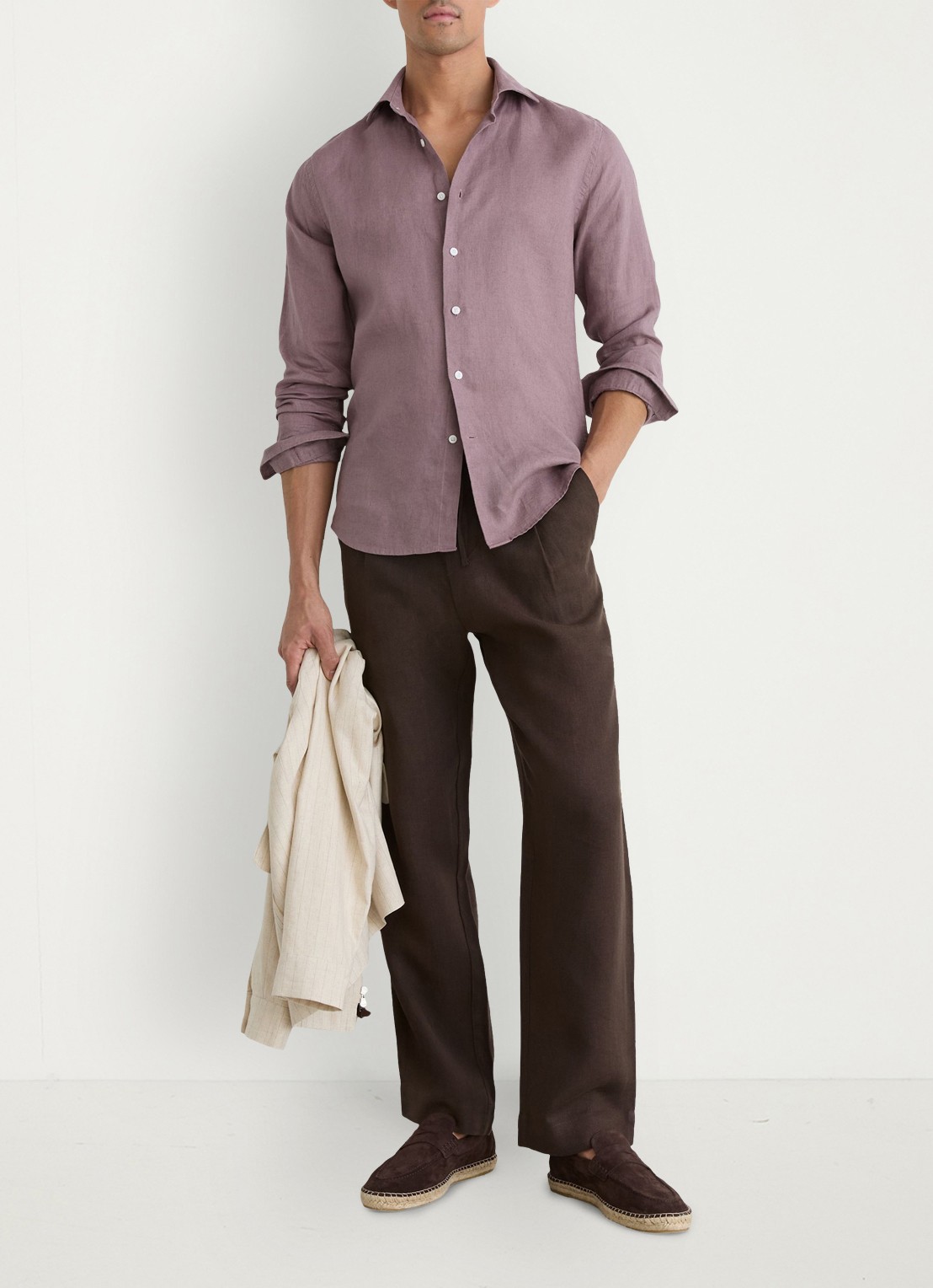 Reiss Ruban regular fit overhemd van linnen - detail 7 paars