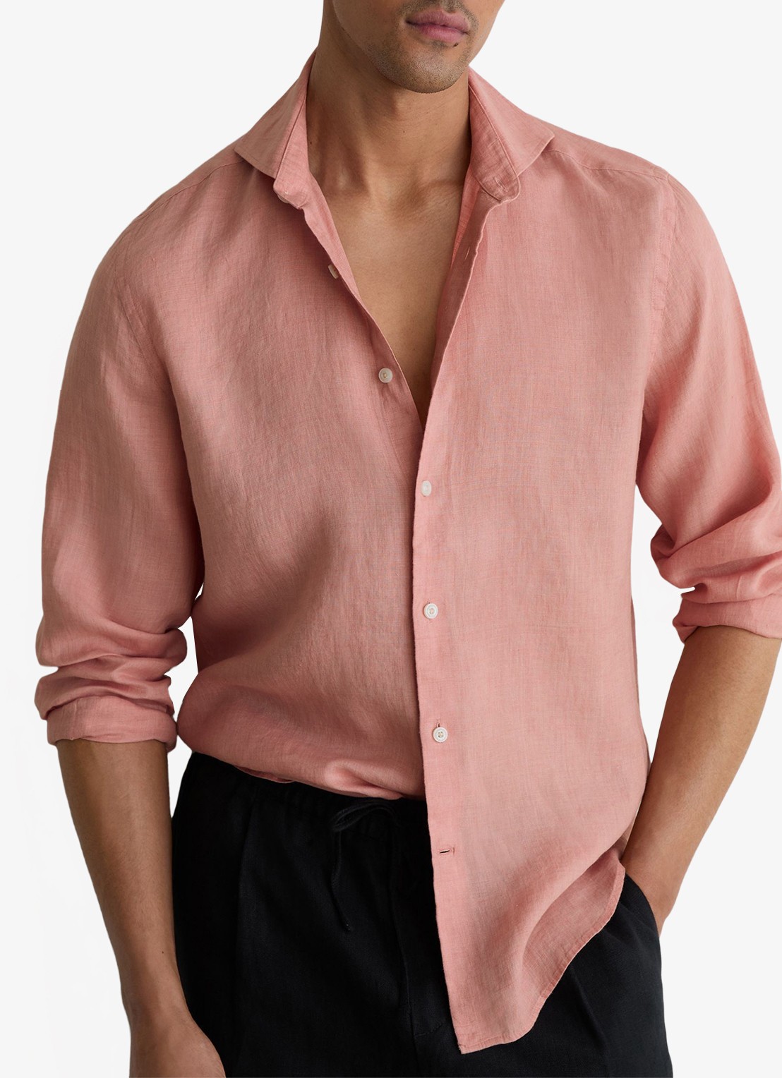Reiss Ruban regular fit overhemd van linnen - detail oudroze