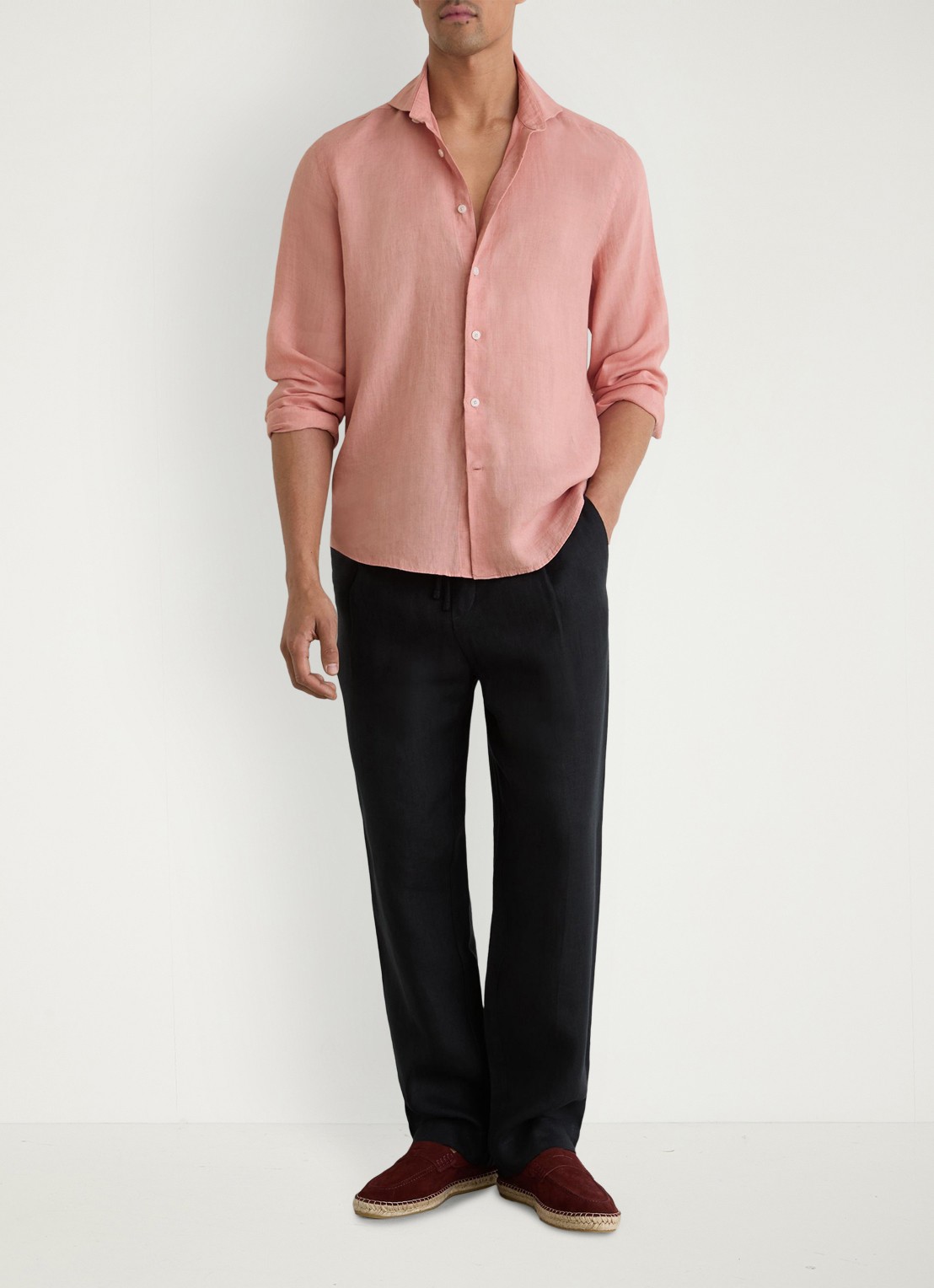 Reiss Ruban regular fit overhemd van linnen - voorkant 6 oudroze