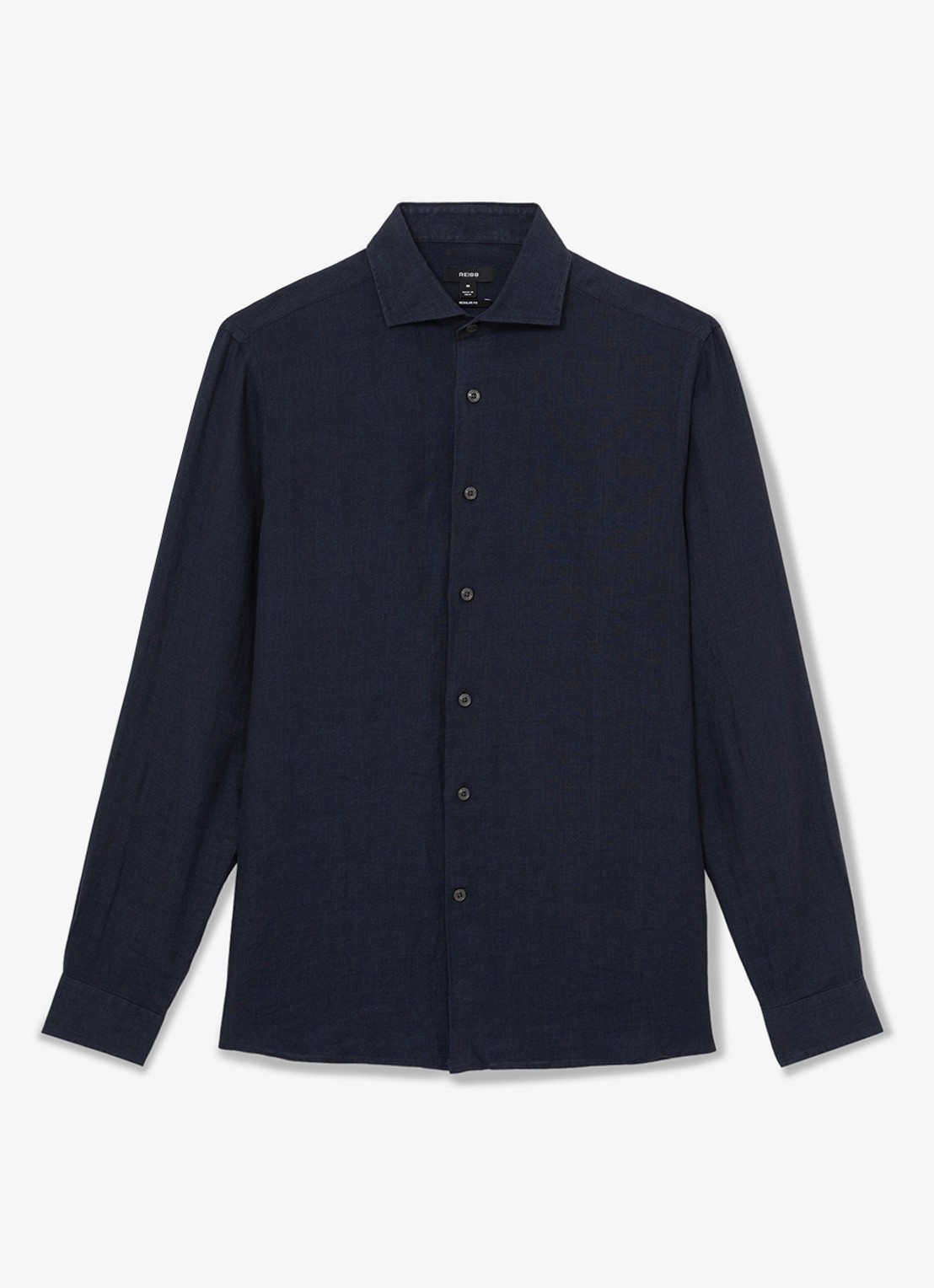 Reiss Ruban slim fit overhemd van linnen - voorkant donkerblauw