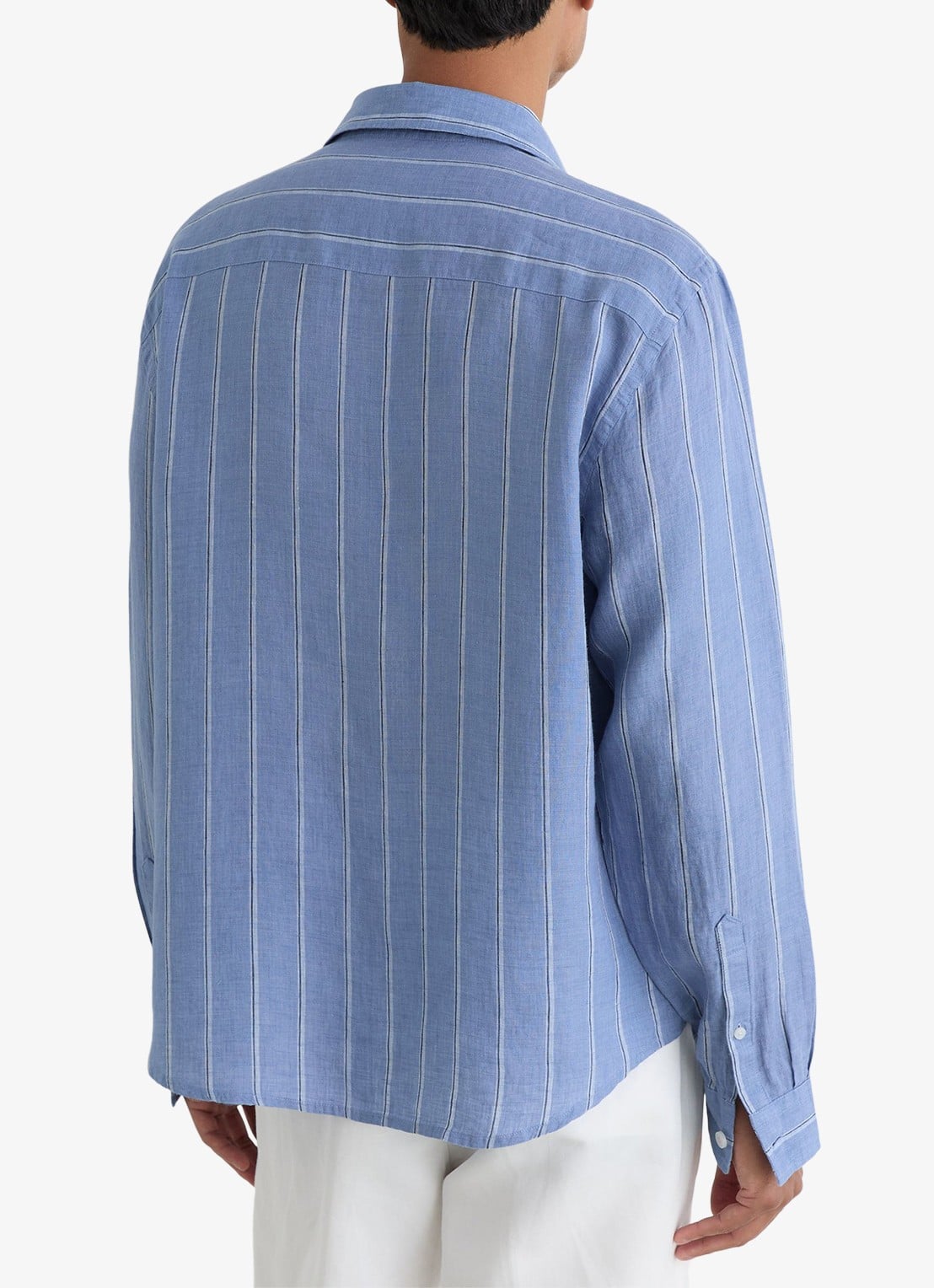 Reiss Rubus regular fit overhemd van linnen met streepprint - achterkant blauw / wit