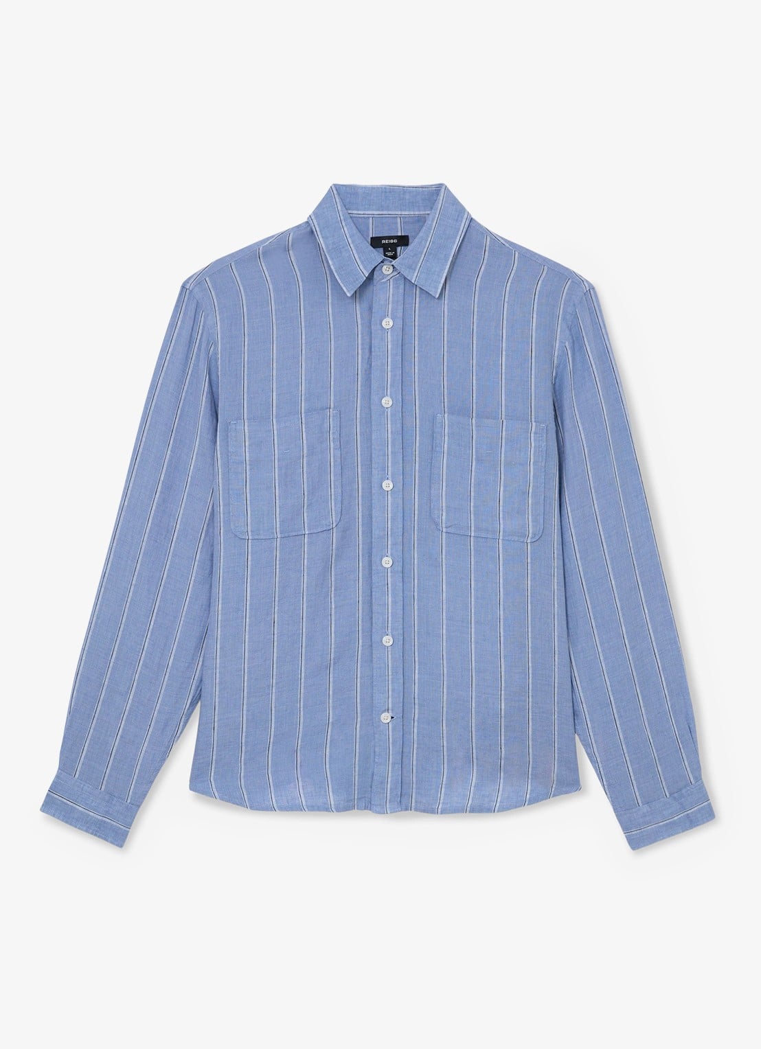 Reiss Rubus regular fit overhemd van linnen met streepprint - voorkant 2 blauw / wit