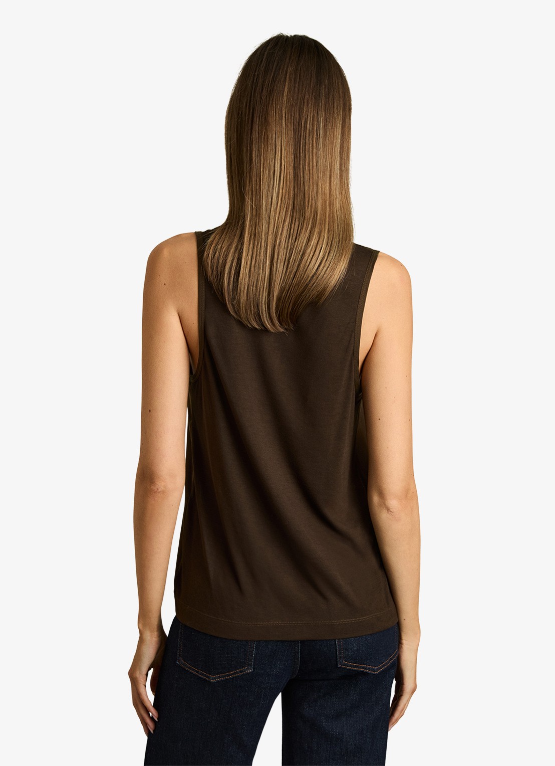 Reiss Ruby top van zijde - achterkant chocoladebruin