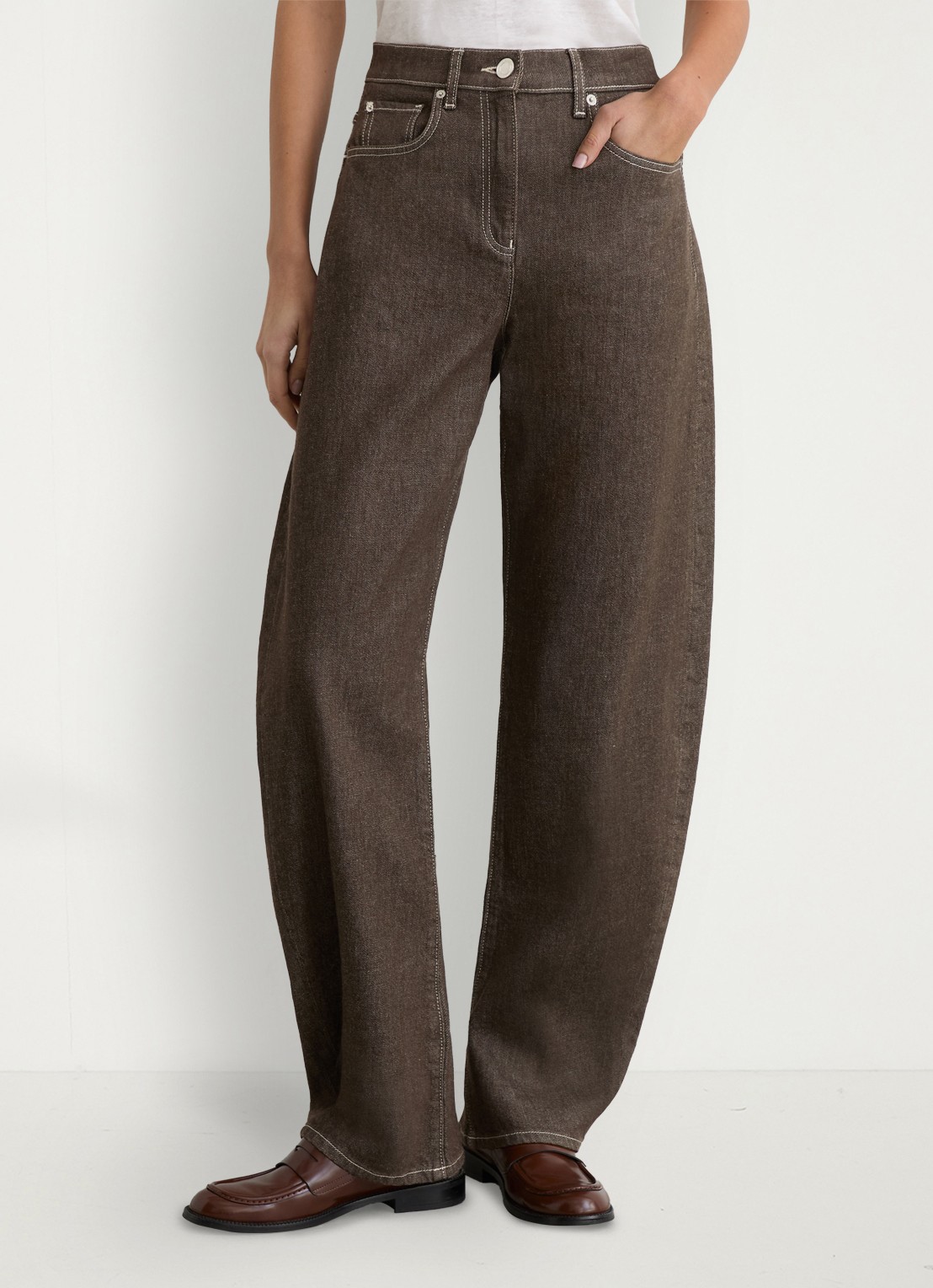 Reiss Sabel high waist tapered fit jeans met steekzakken - detail 4 bruin