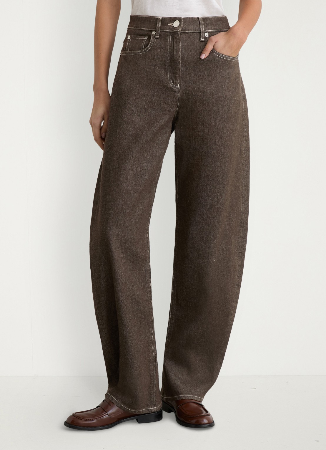Reiss Sabel high waist tapered fit jeans met steekzakken - detail 2 bruin