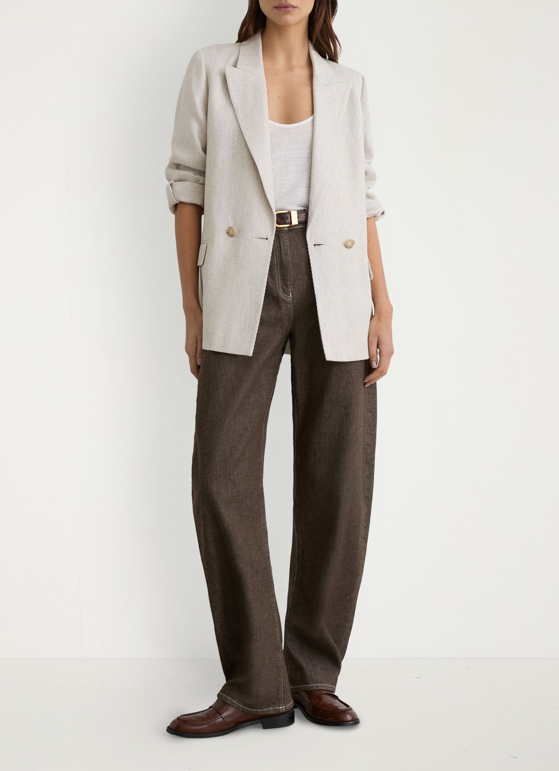 Reiss Sabel high waist tapered fit jeans met steekzakken - voorkant 7 bruin