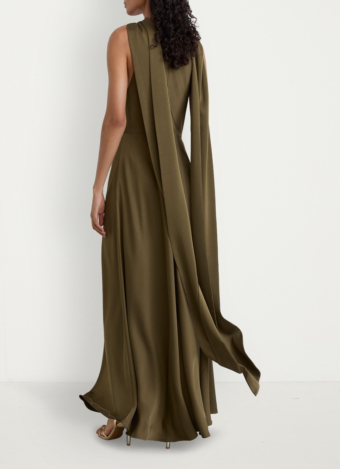 Reiss Sabine asymmetrische maxi jurk met sjaalkraag - achterkant 6 khaki