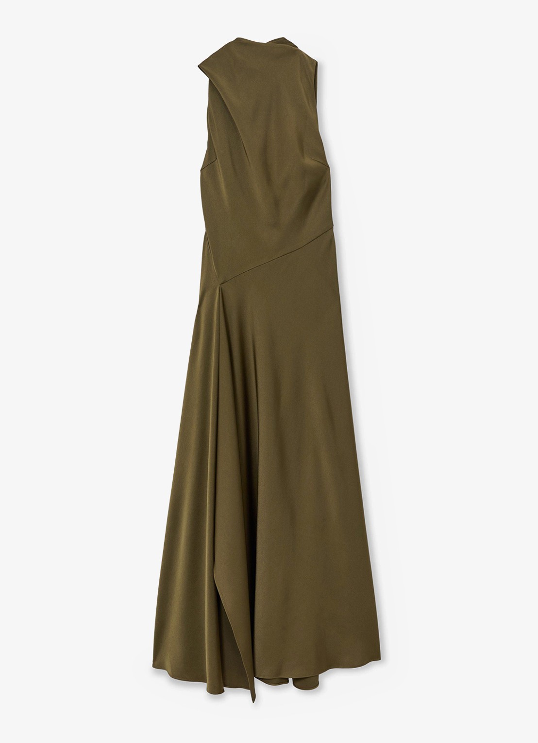 Reiss Sabine asymmetrische maxi jurk met sjaalkraag - voorkant 4 khaki