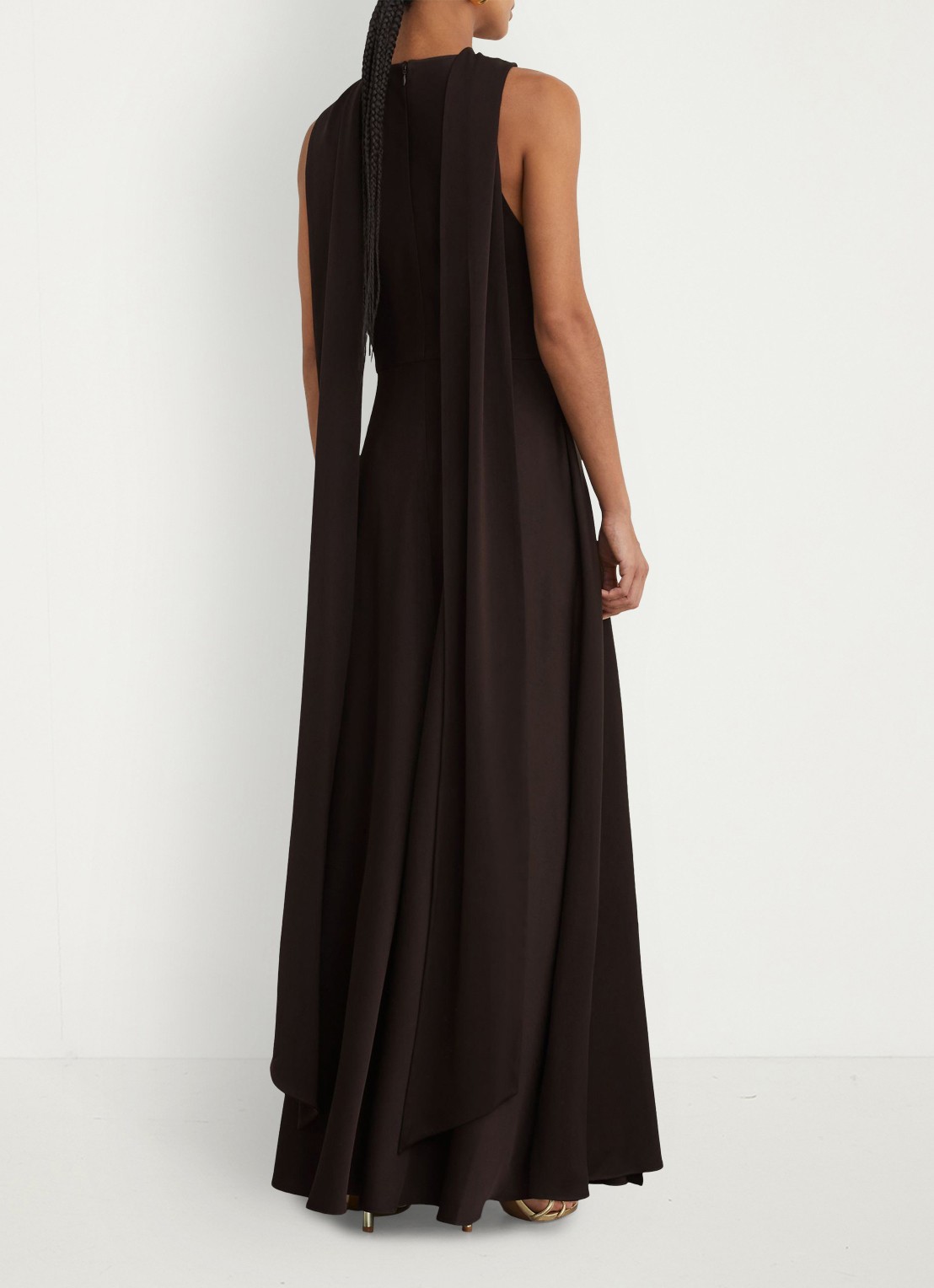 Reiss Sabine asymmetrische maxi jurk met sjaalkraag - achterkant 5 donkerbruin