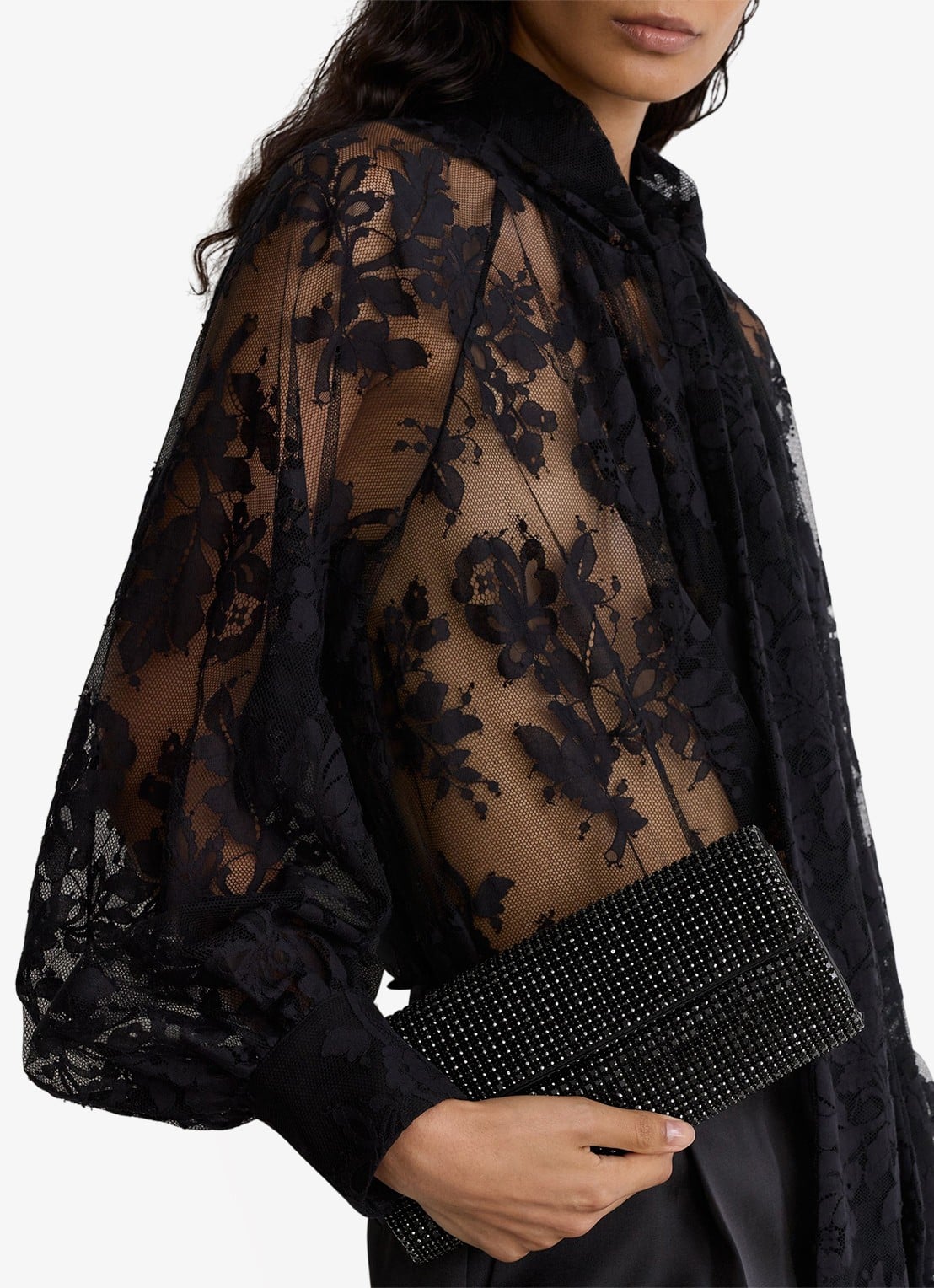 Reiss Sadie clutch met kristallen details - detail 3 black / zwart