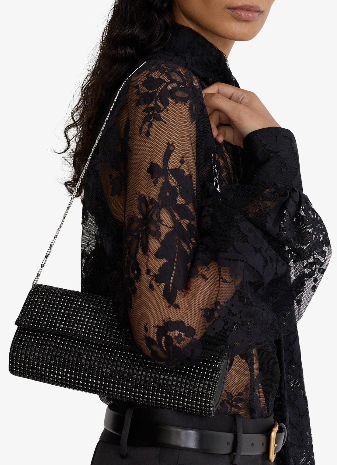 Reiss Sadie clutch met kristallen details - voorkant 7 black / zwart