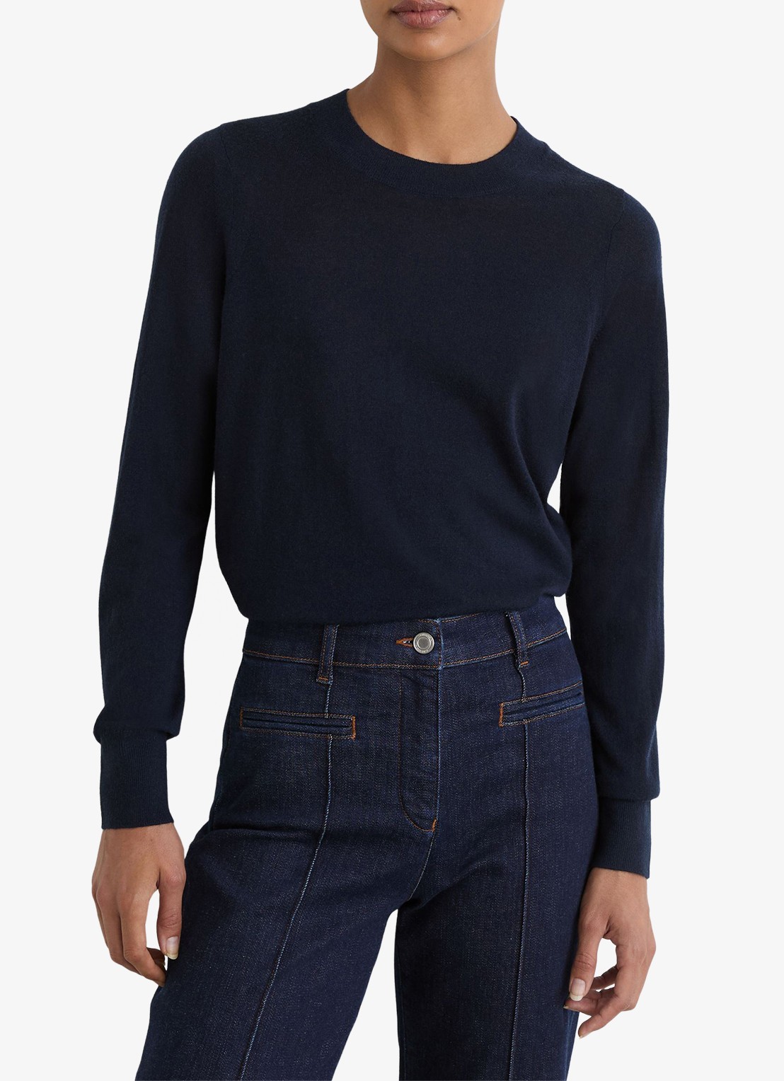 Reiss Sadie fijngebreide pullover in merino wolblend - detail blauw