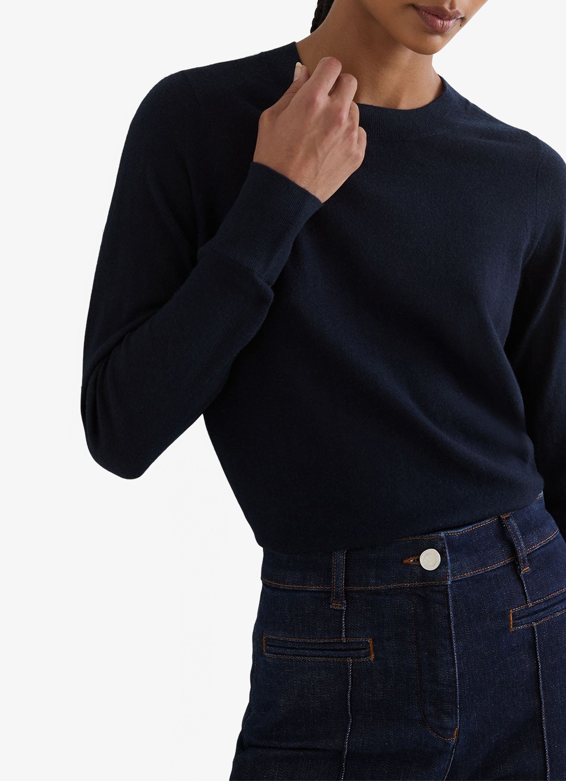 Reiss Sadie fijngebreide pullover in merino wolblend - detail 2 blauw