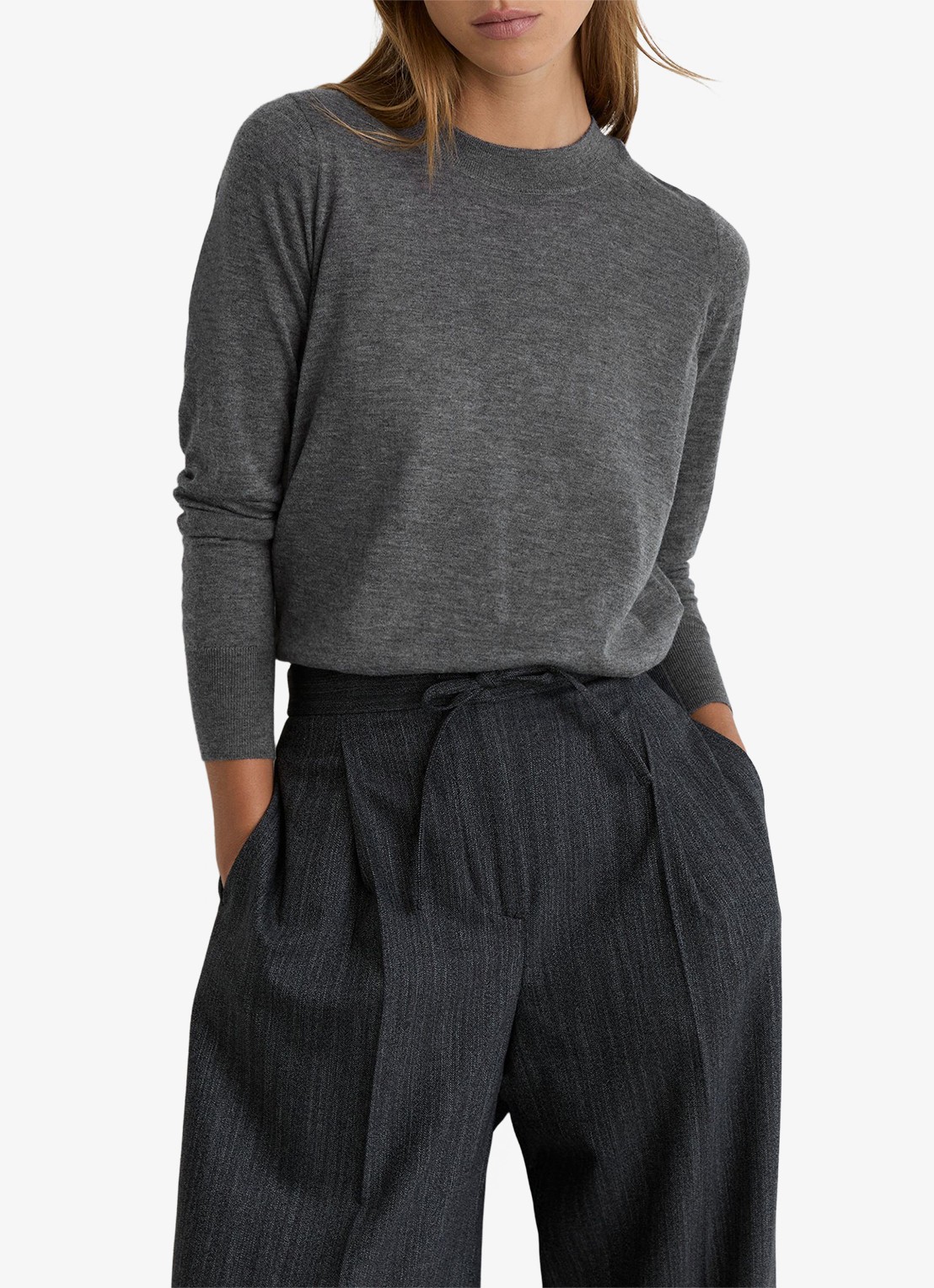 Reiss SADIE Ultra-Soft Merino Wool Crew-Neck Jumper - detail 4 antraciet