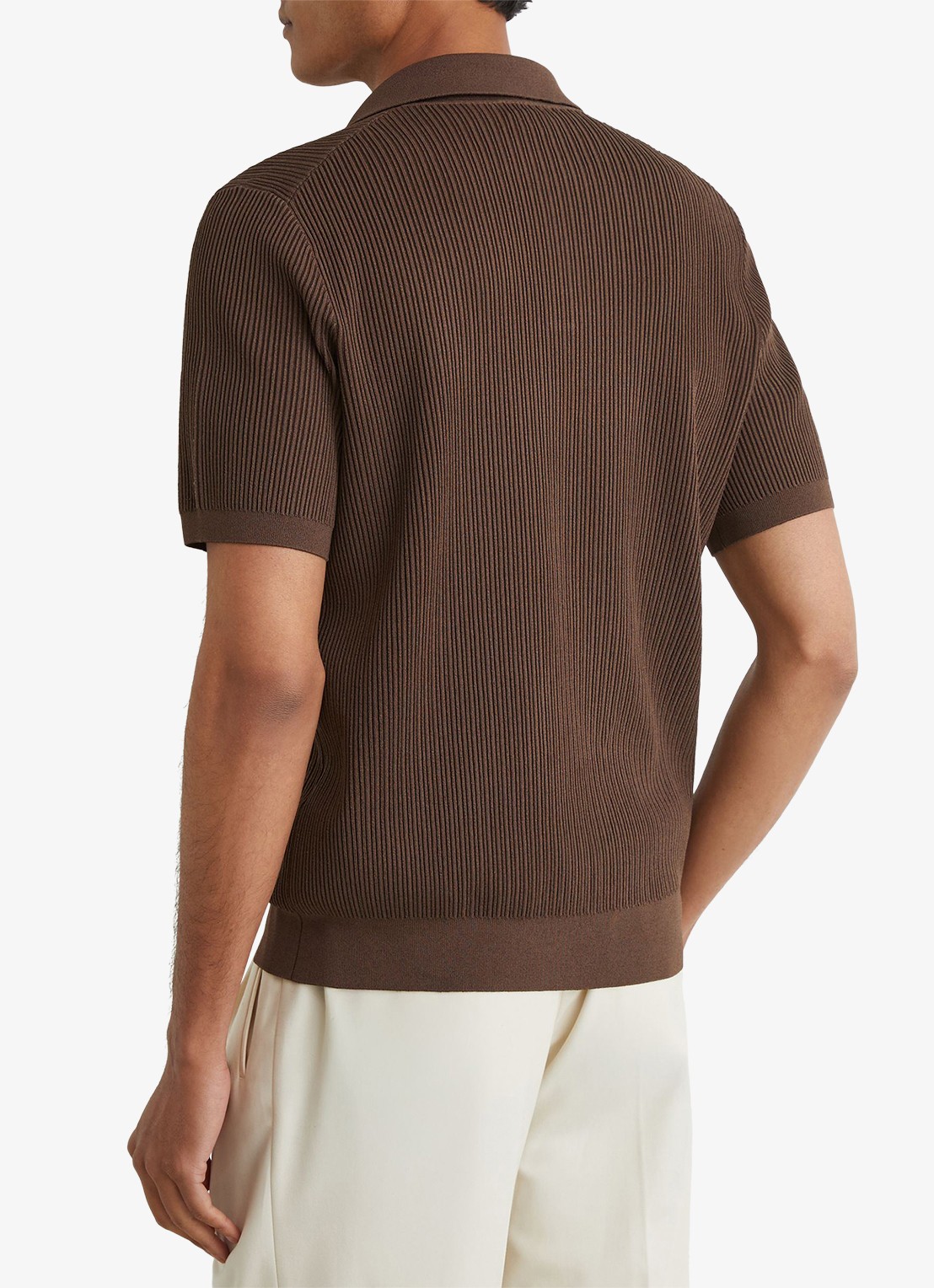 Reiss Sailor regular fit polo met ribstructuur - achterkant 4 chocoladebruin