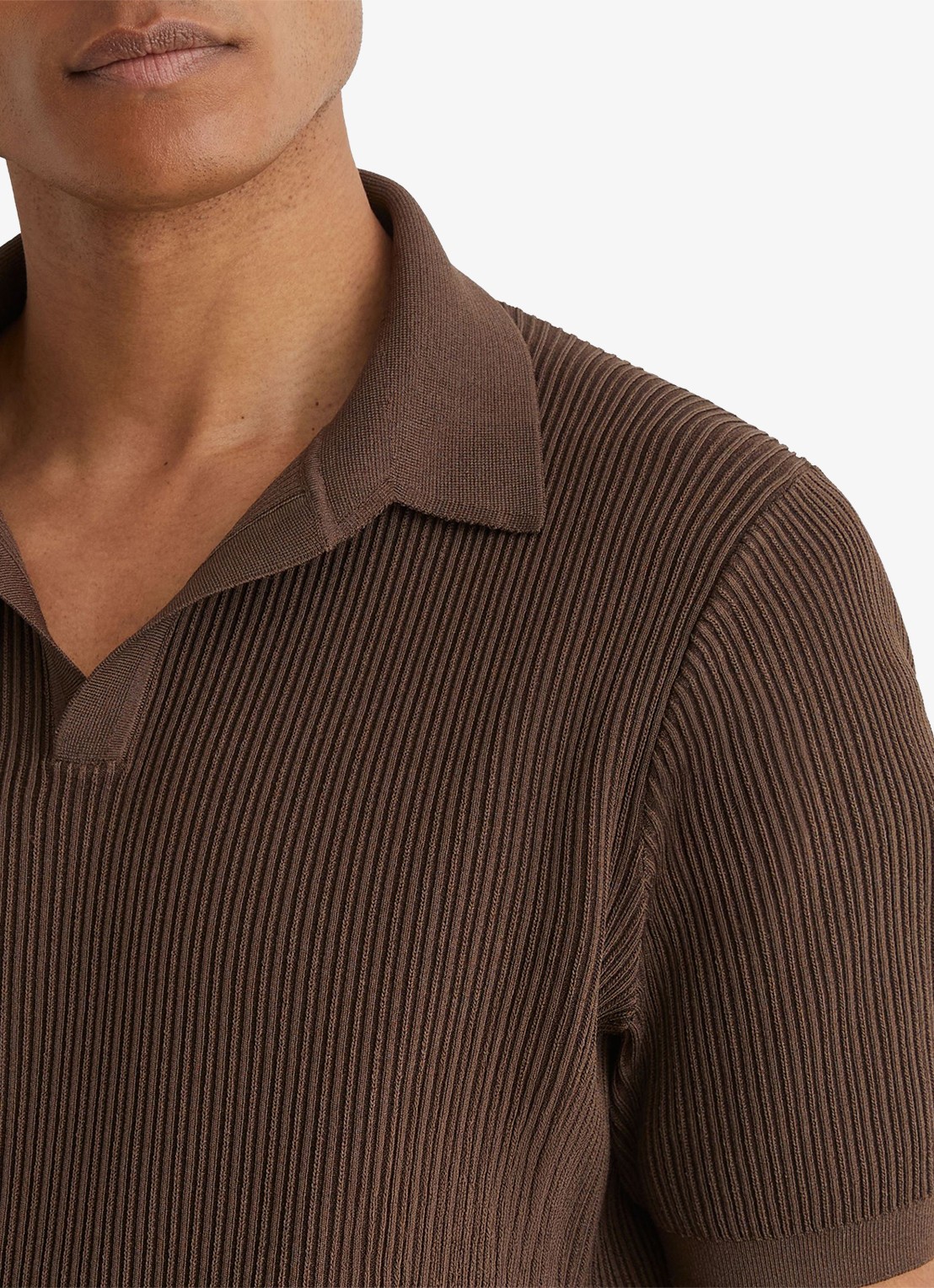 Reiss Sailor regular fit polo met ribstructuur - detail 2 chocoladebruin