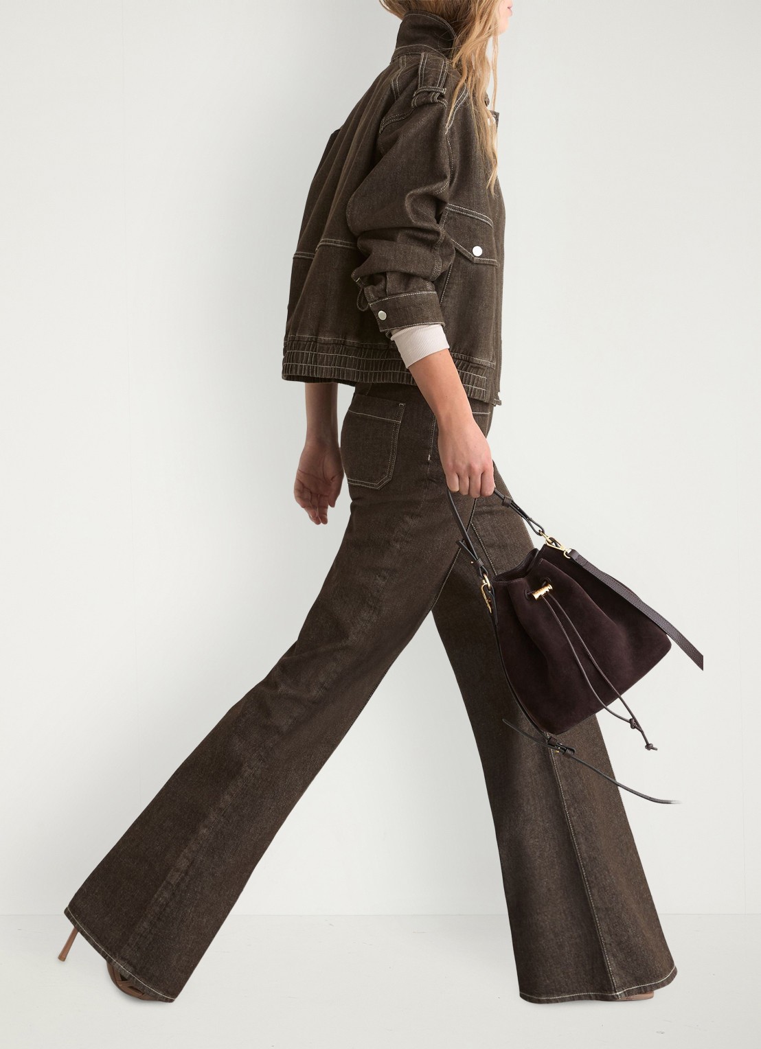 Reiss Sakura high waist flared jeans met opgestikte zakken - detail 2 khaki