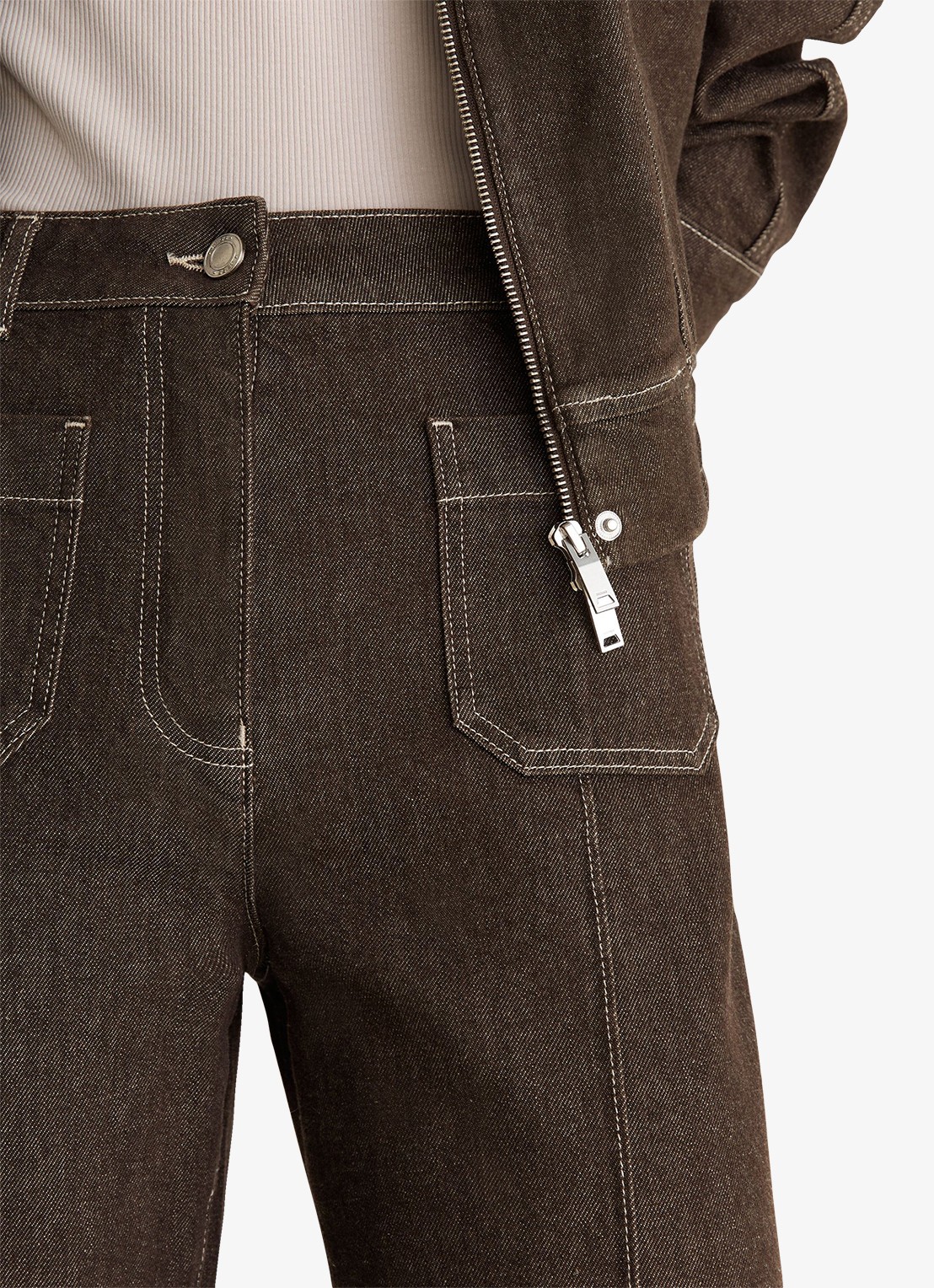 Reiss Sakura high waist flared jeans met opgestikte zakken - detail 3 khaki