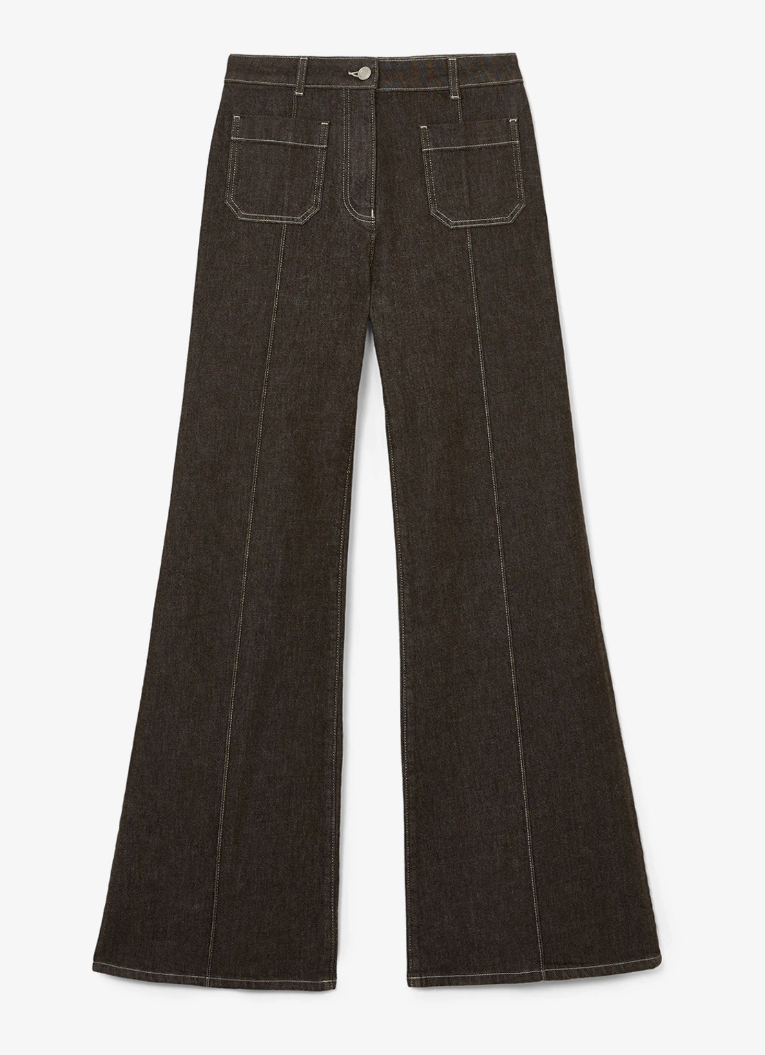 Reiss Sakura high waist flared jeans met opgestikte zakken - voorkant 6 khaki