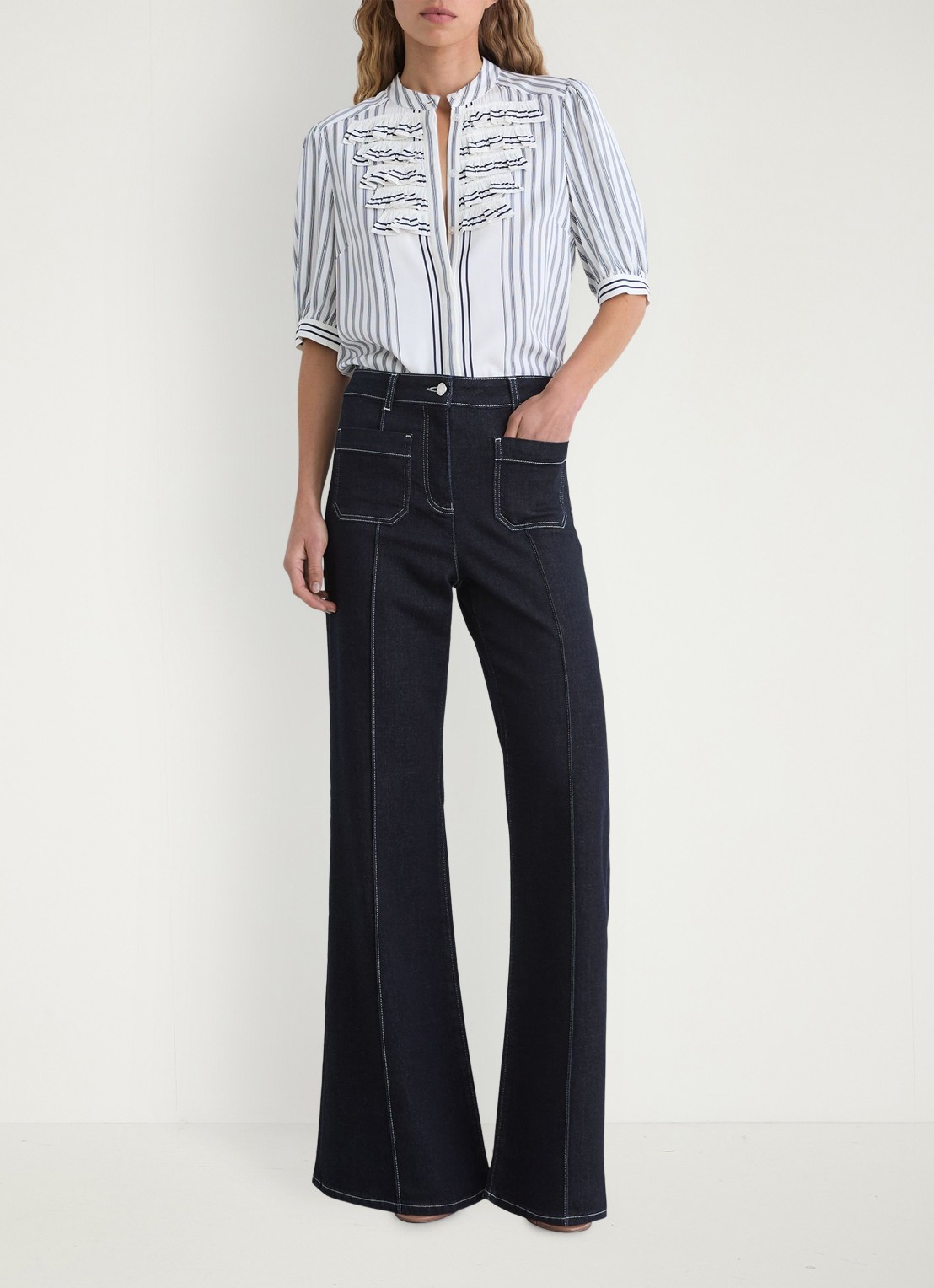 Reiss Sakura high waist flared jeans  - voorkant 6 staalblauw